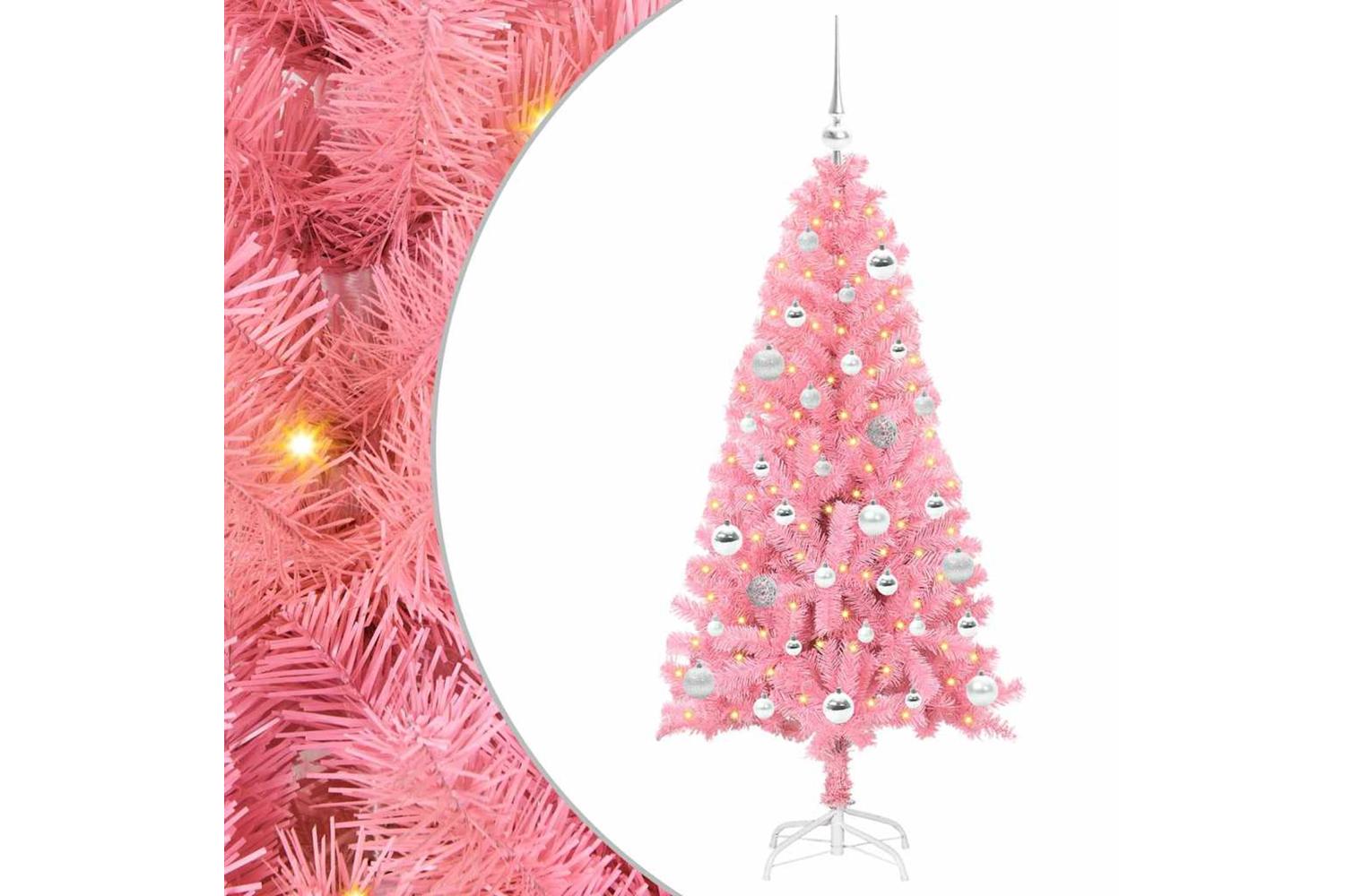 Vidaxl Christmas Tree With 150 Leds With Stand Pink 150 Cm Pvc-2