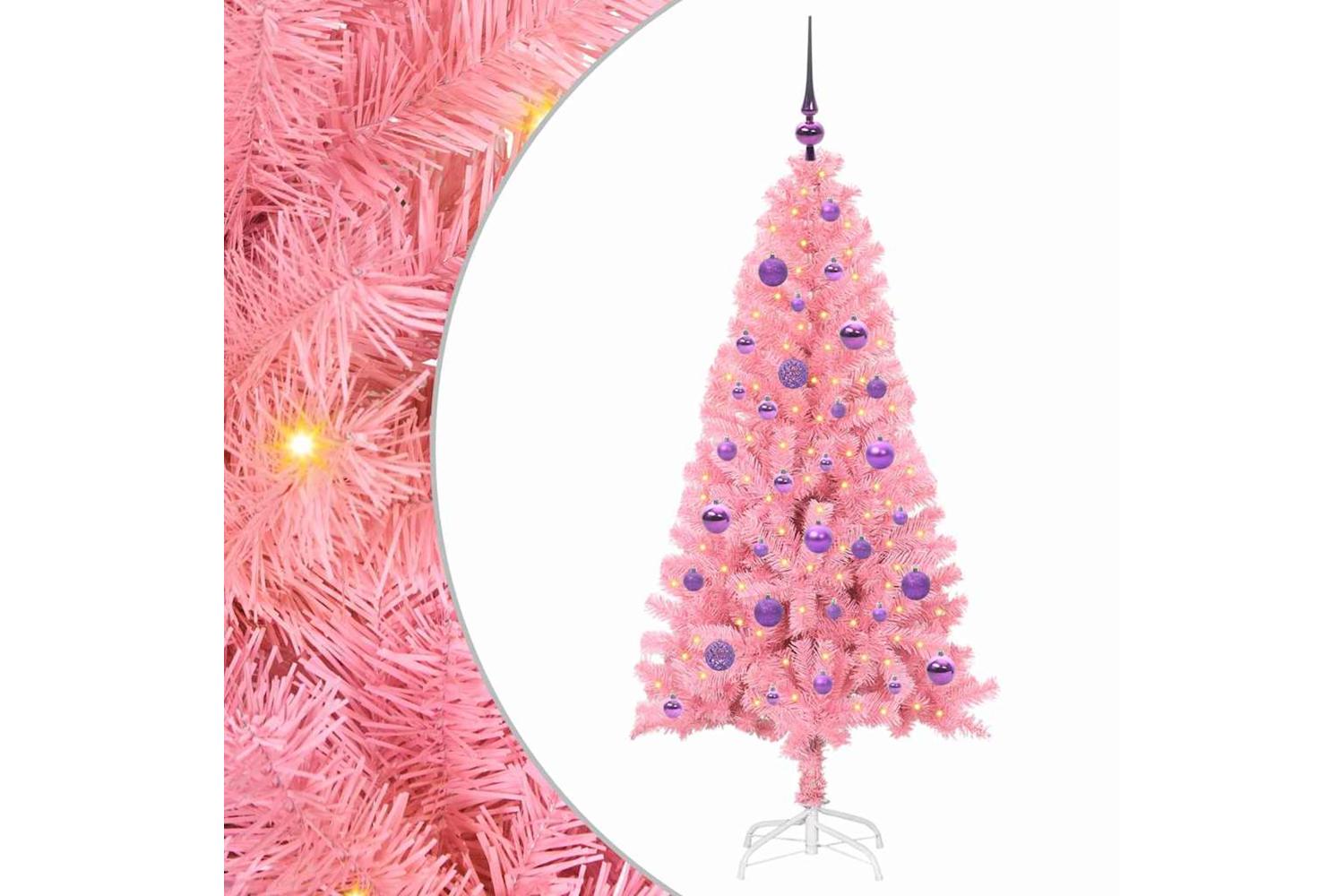 Vidaxl Christmas Tree With 150 Leds With Stand Pink 150 Cm Pvc-2
