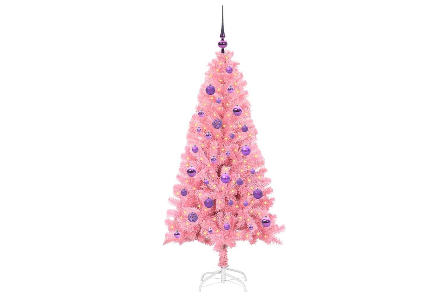 Vidaxl Christmas Tree With 150 Leds With Stand Pink 150 Cm Pvc-3