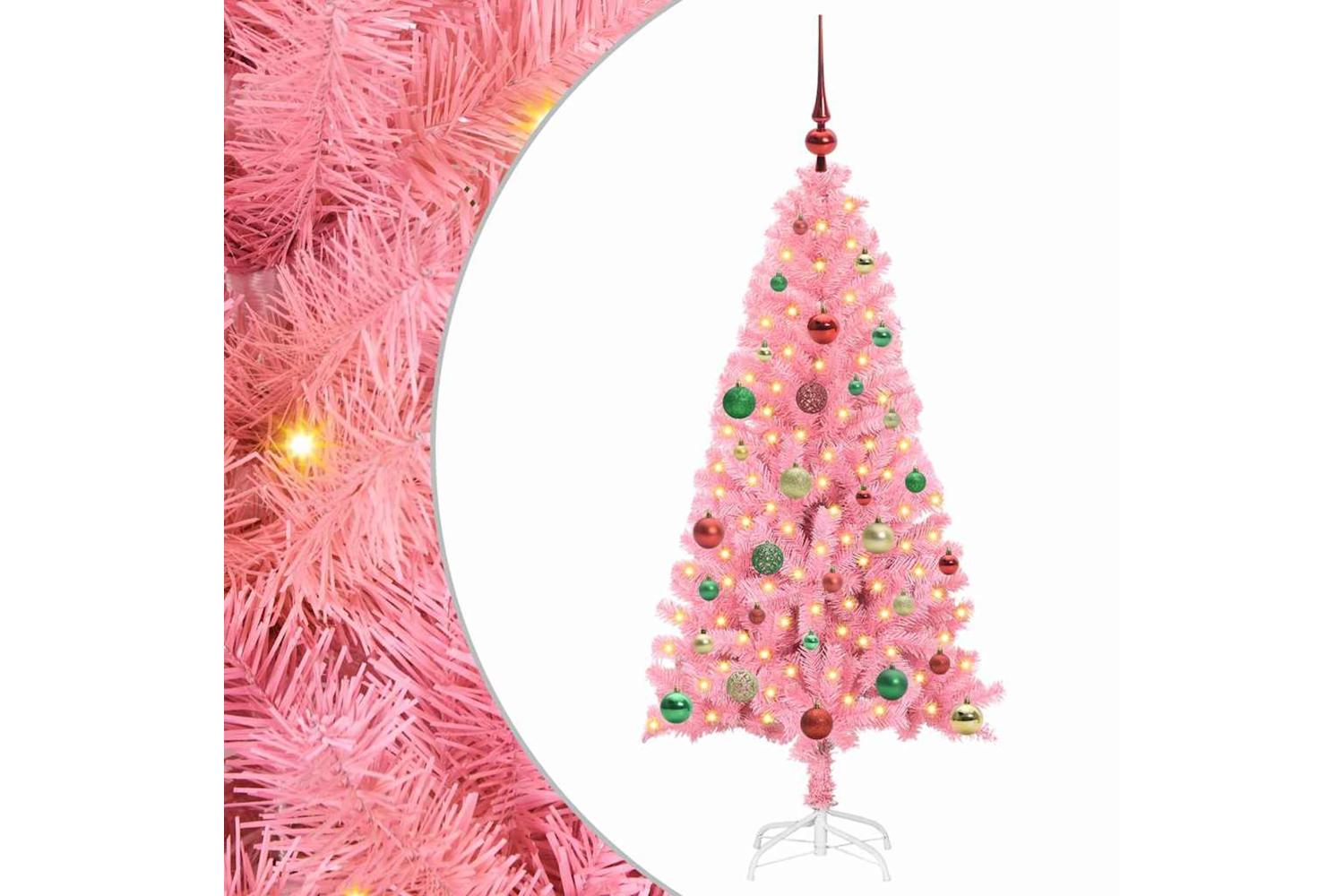 Vidaxl Christmas Tree With 150 Leds With Stand Pink 150 Cm Pvc-2