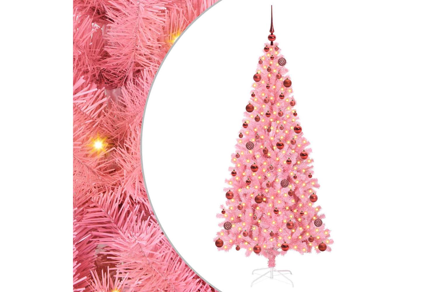 Vidaxl Christmas Tree With 300 Leds With Stand Pink 180 Cm Pvc-2