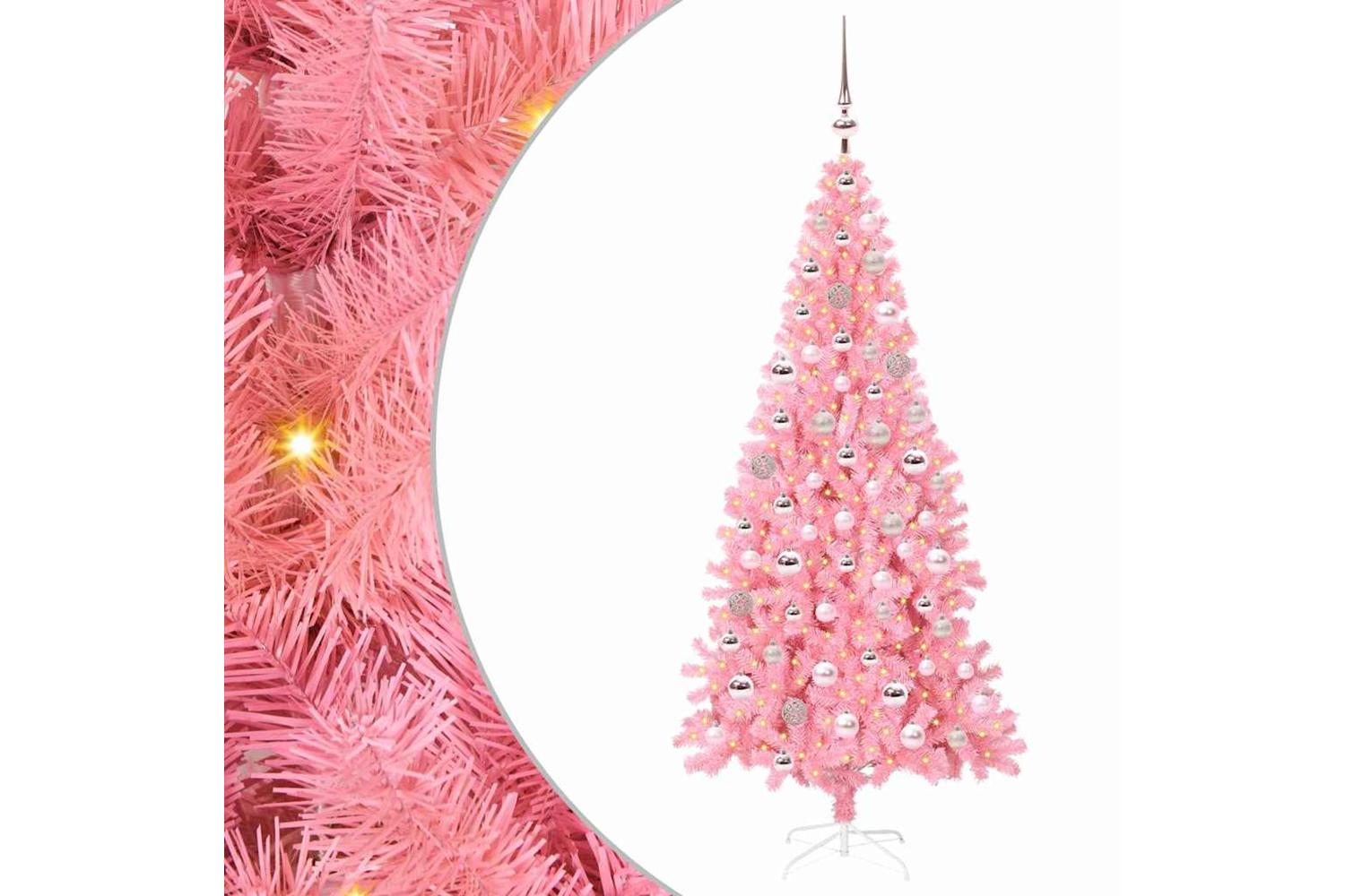 Vidaxl Christmas Tree With 300 Leds With Stand Pink 180 Cm Pvc-2