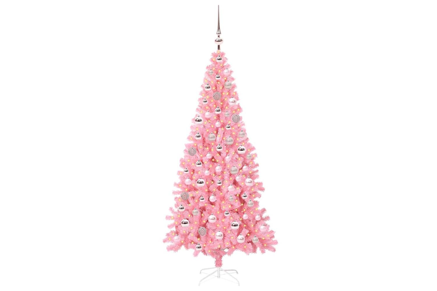 Vidaxl Christmas Tree With 300 Leds With Stand Pink 180 Cm Pvc-3