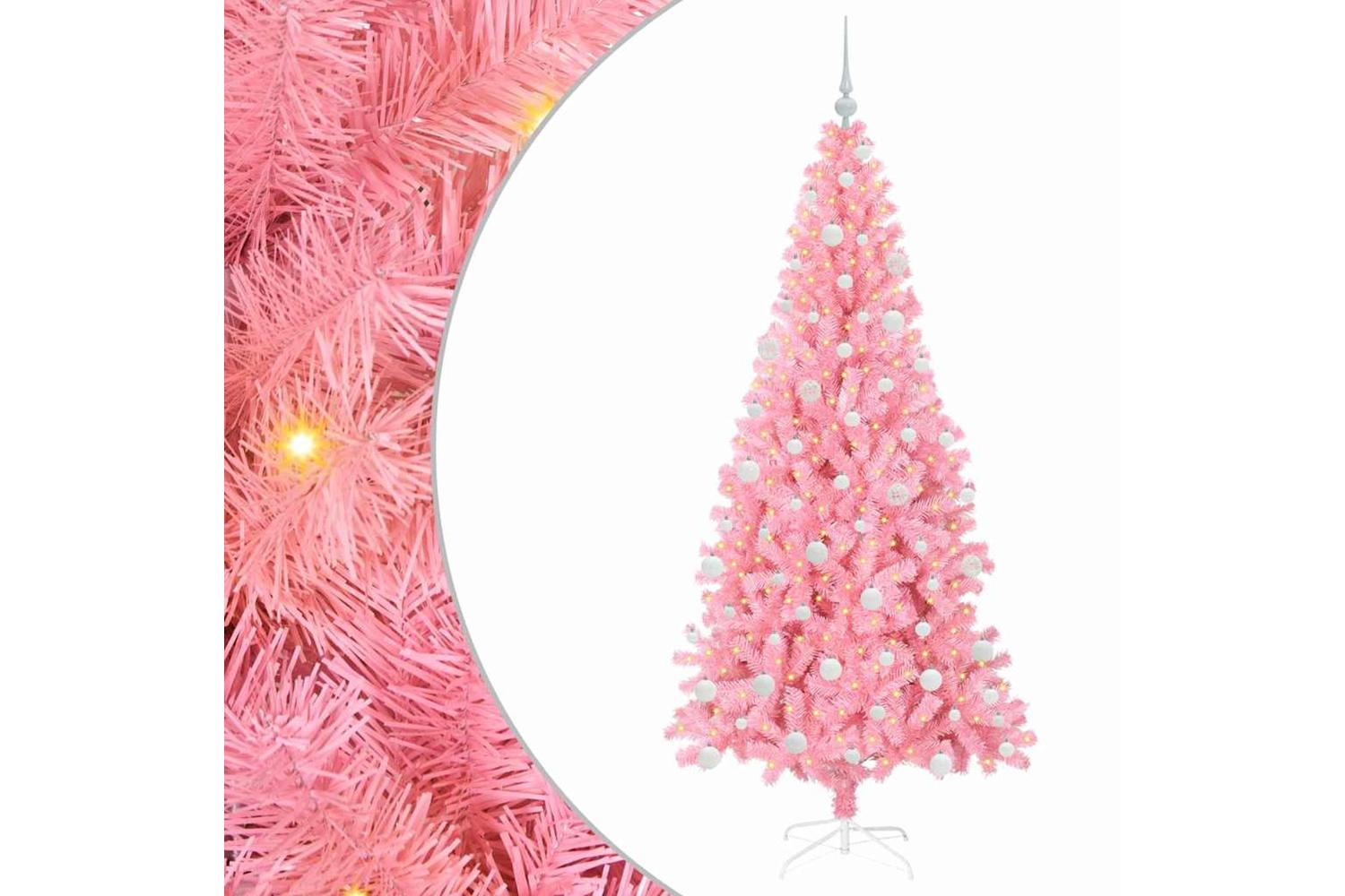 Vidaxl Christmas Tree With 300 Leds With Stand Pink 180 Cm Pvc-2