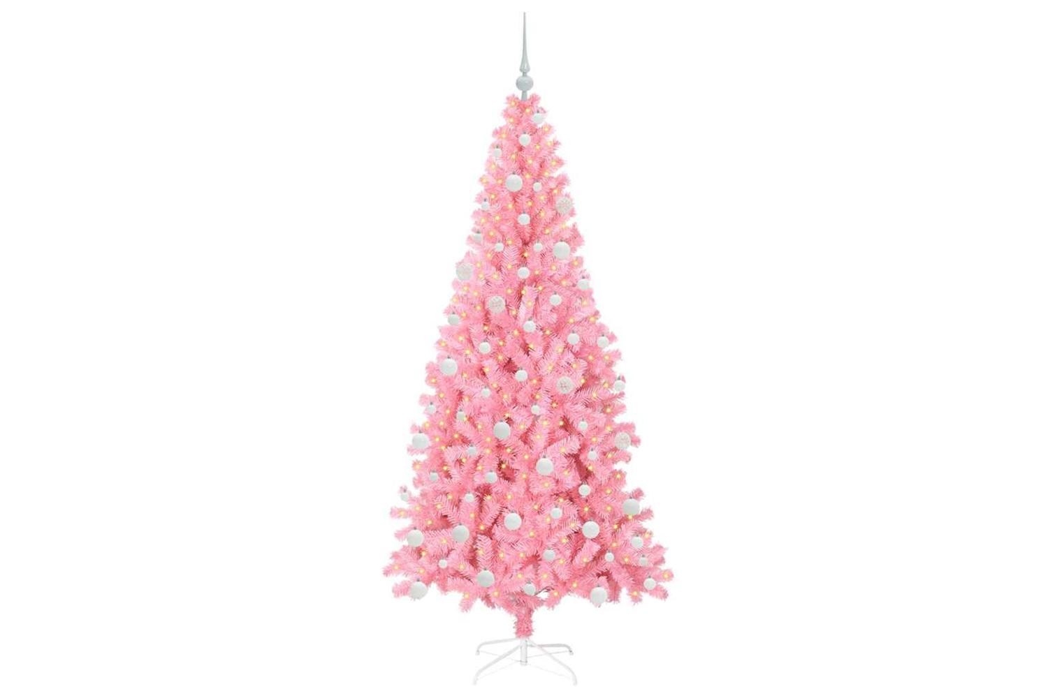 Vidaxl Christmas Tree With 300 Leds With Stand Pink 180 Cm Pvc-3