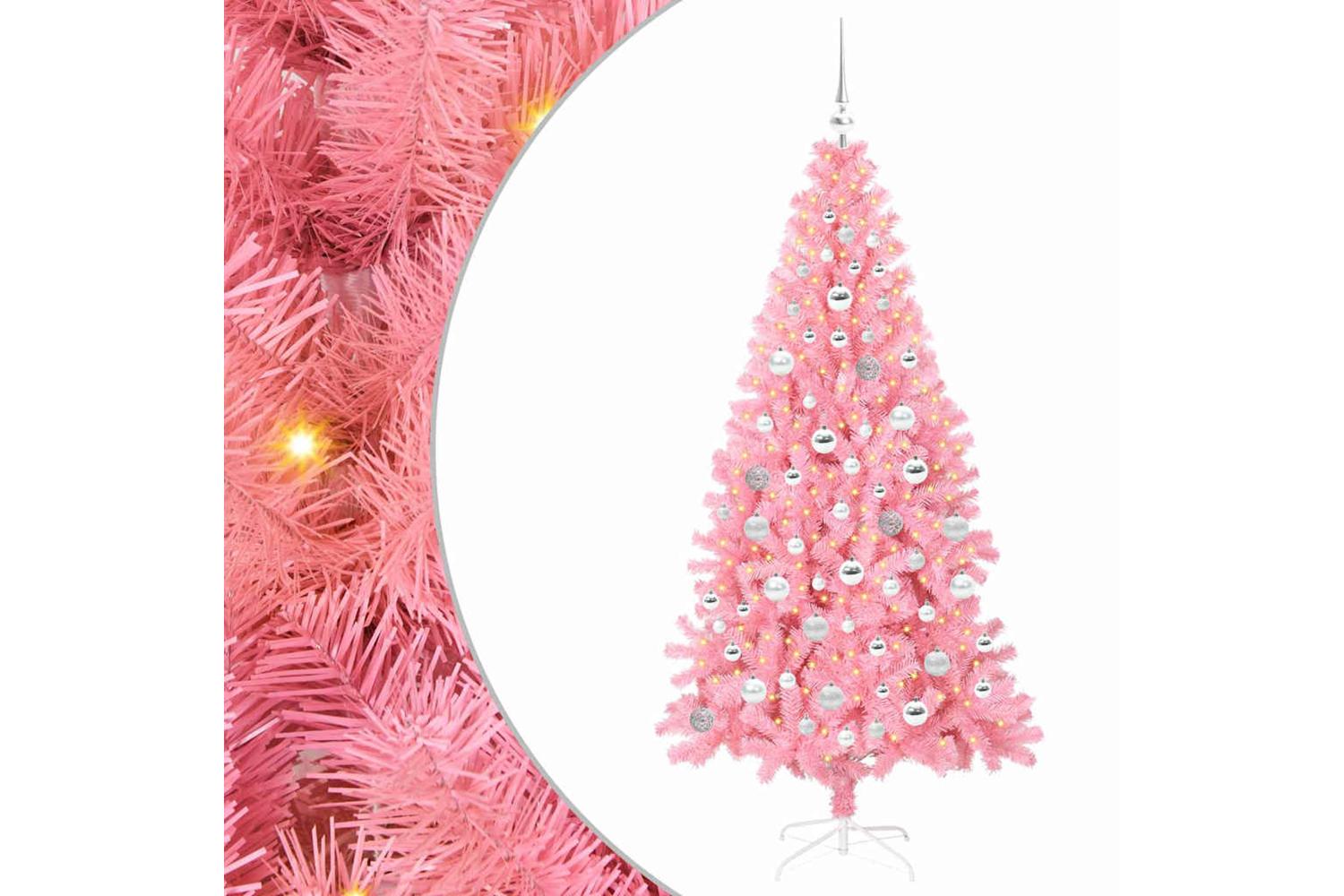 Vidaxl Christmas Tree With 300 Leds With Stand Pink 180 Cm Pvc-2
