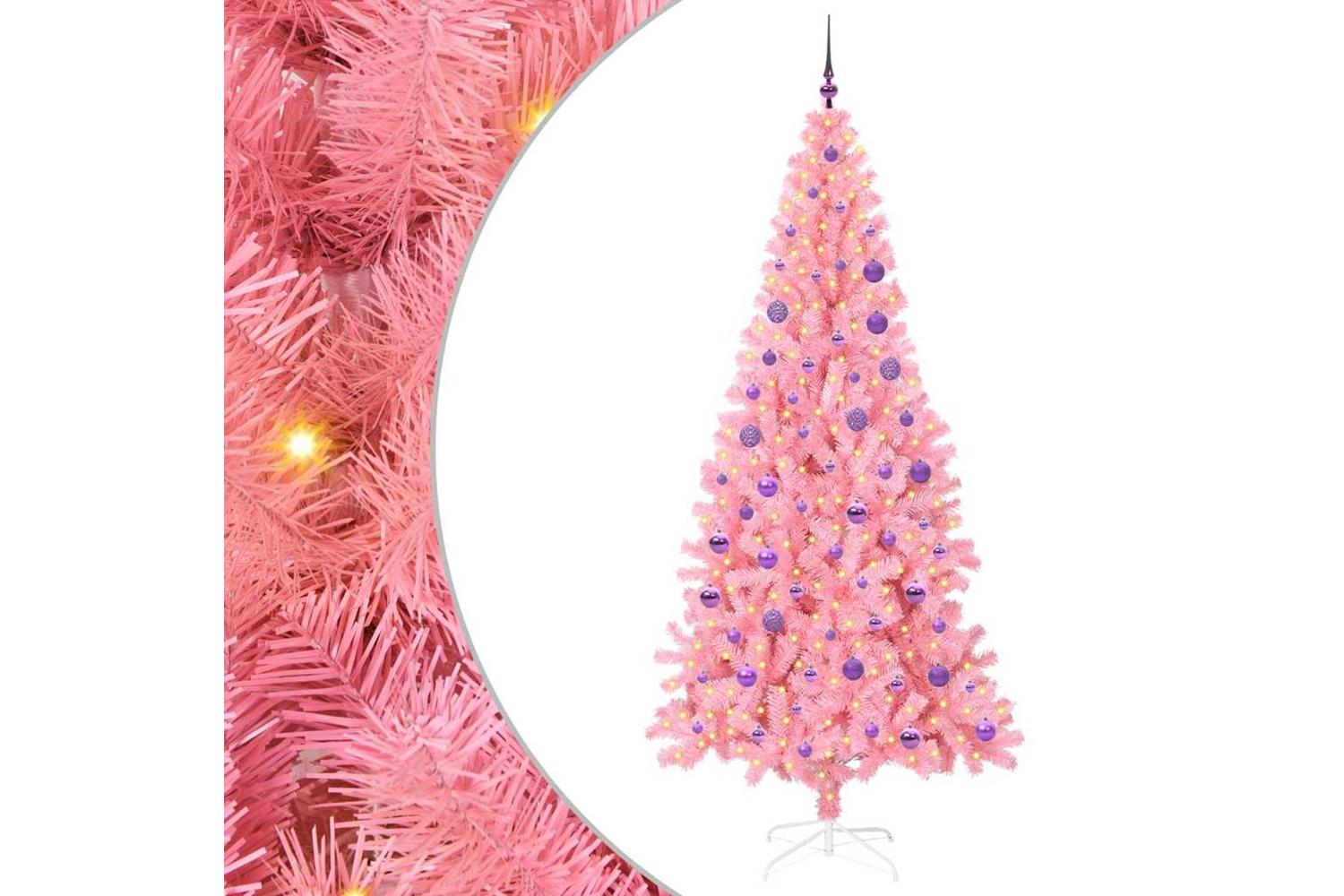 Vidaxl Christmas Tree With 300 Leds With Stand Pink 180 Cm Pvc-2
