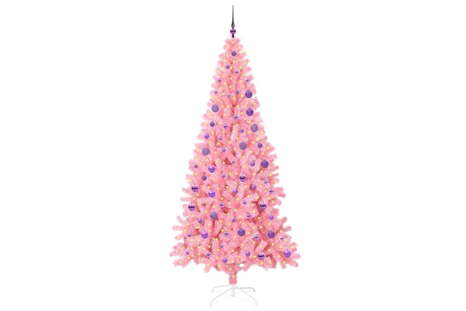 Vidaxl Christmas Tree With 300 Leds With Stand Pink 180 Cm Pvc-3