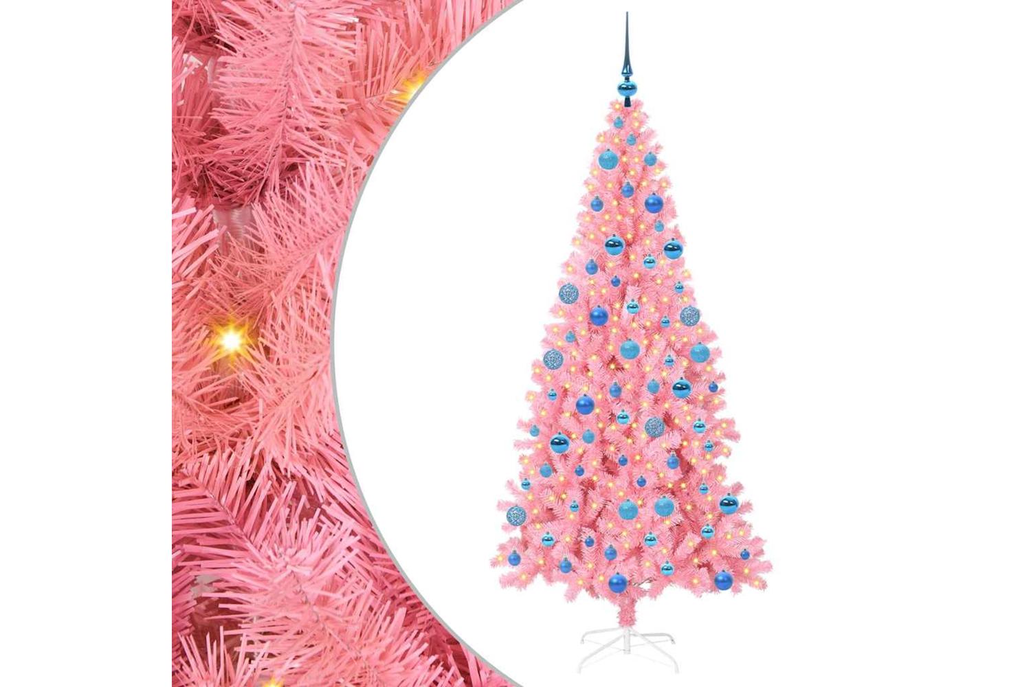 Vidaxl Christmas Tree With 300 Leds With Stand Pink 180 Cm Pvc-2