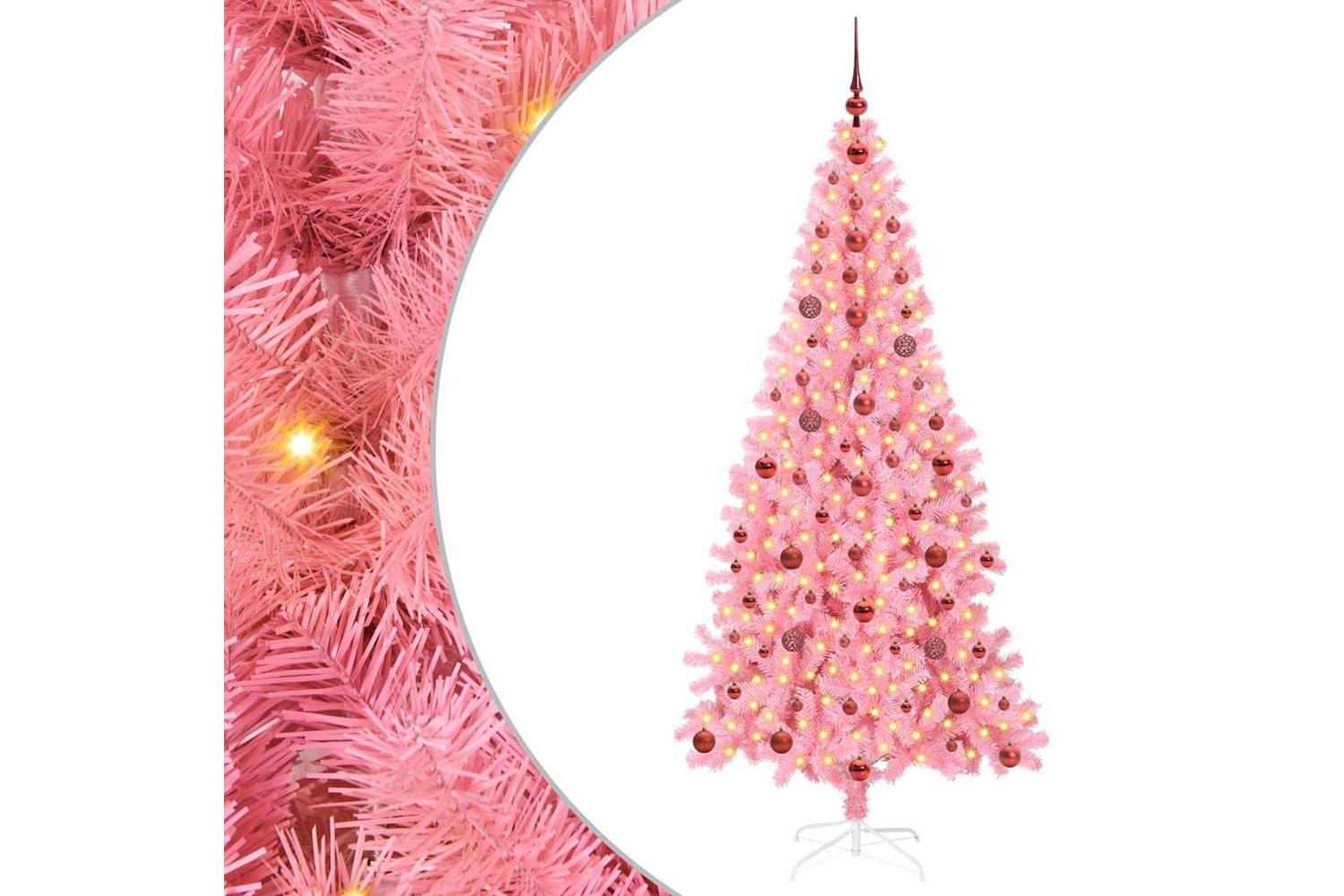 Vidaxl Christmas Tree With 300 Leds With Stand Pink 210 Cm Pvc-2