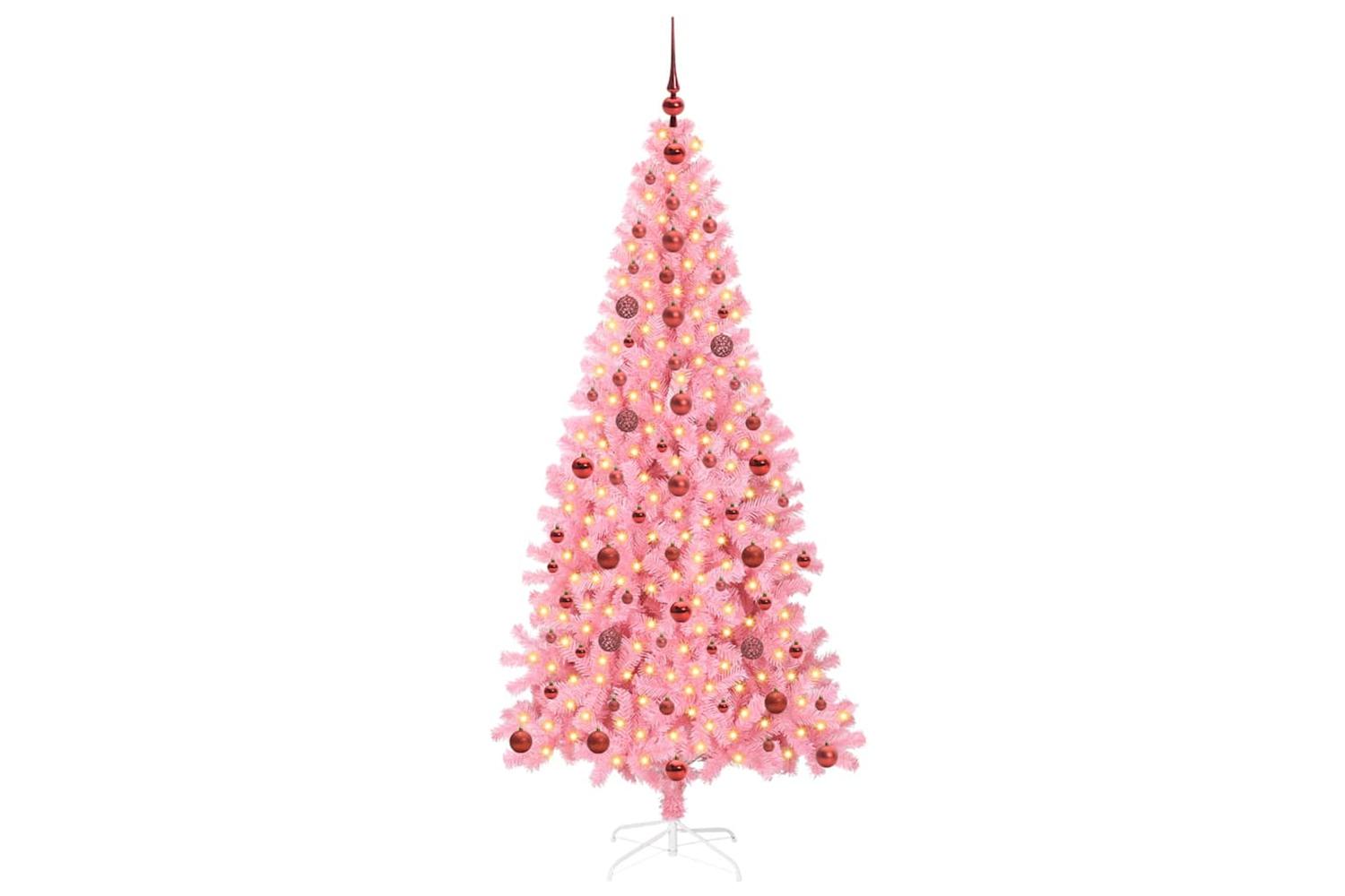 Vidaxl Christmas Tree With 300 Leds With Stand Pink 210 Cm Pvc-3