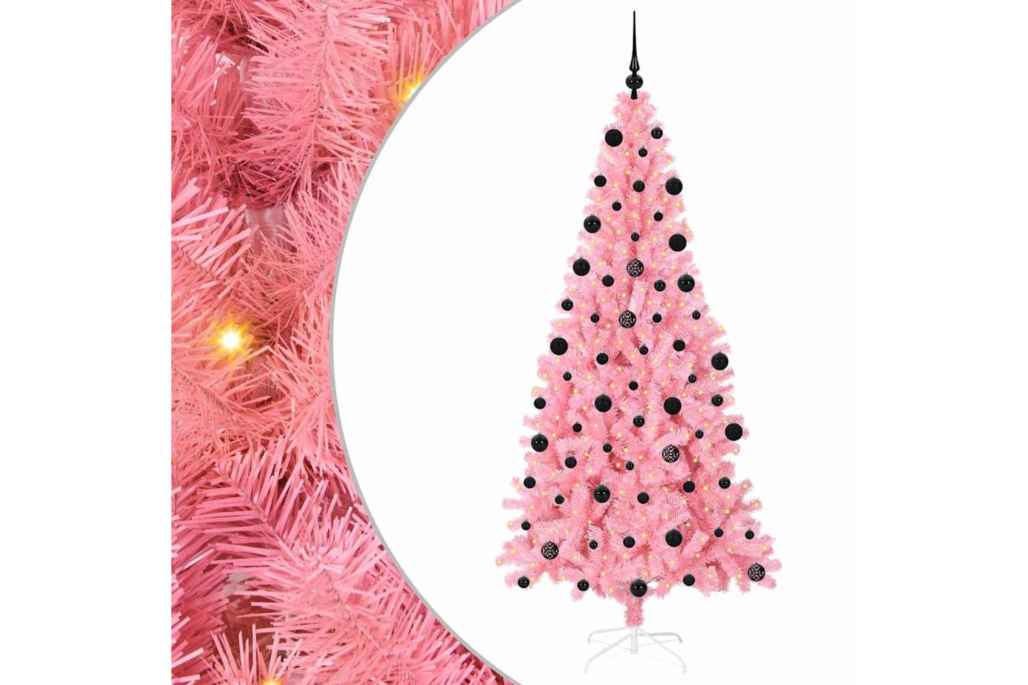 Vidaxl Christmas Tree With 300 Leds With Stand Pink 210 Cm Pvc-2