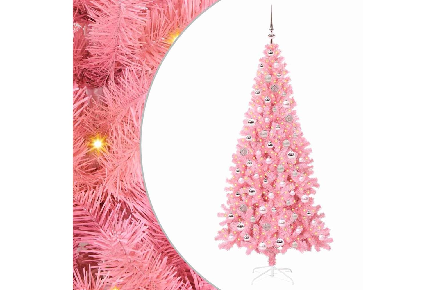 Vidaxl Christmas Tree With 300 Leds With Stand Pink 210 Cm Pvc-2