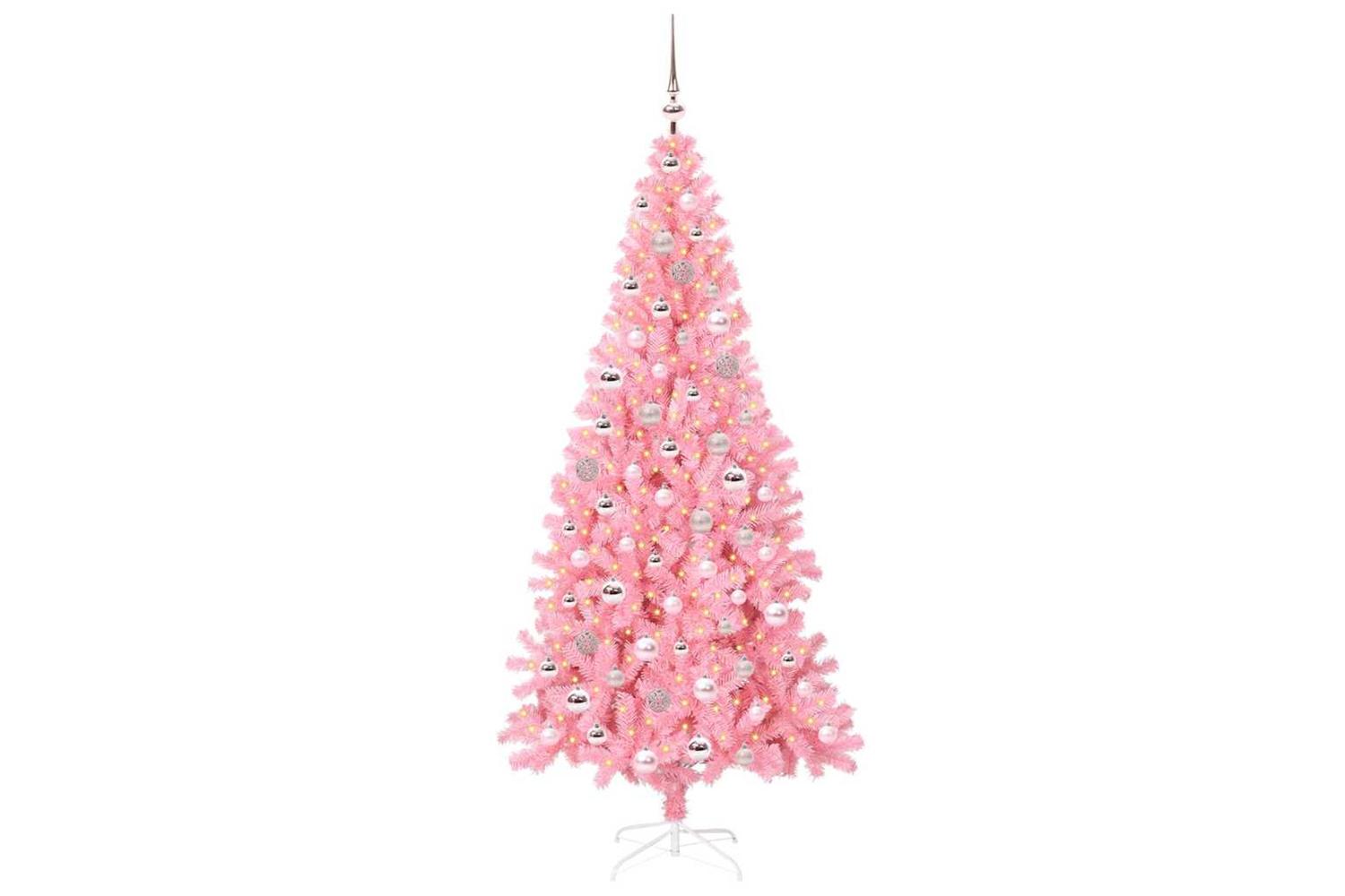 Vidaxl Christmas Tree With 300 Leds With Stand Pink 210 Cm Pvc-3