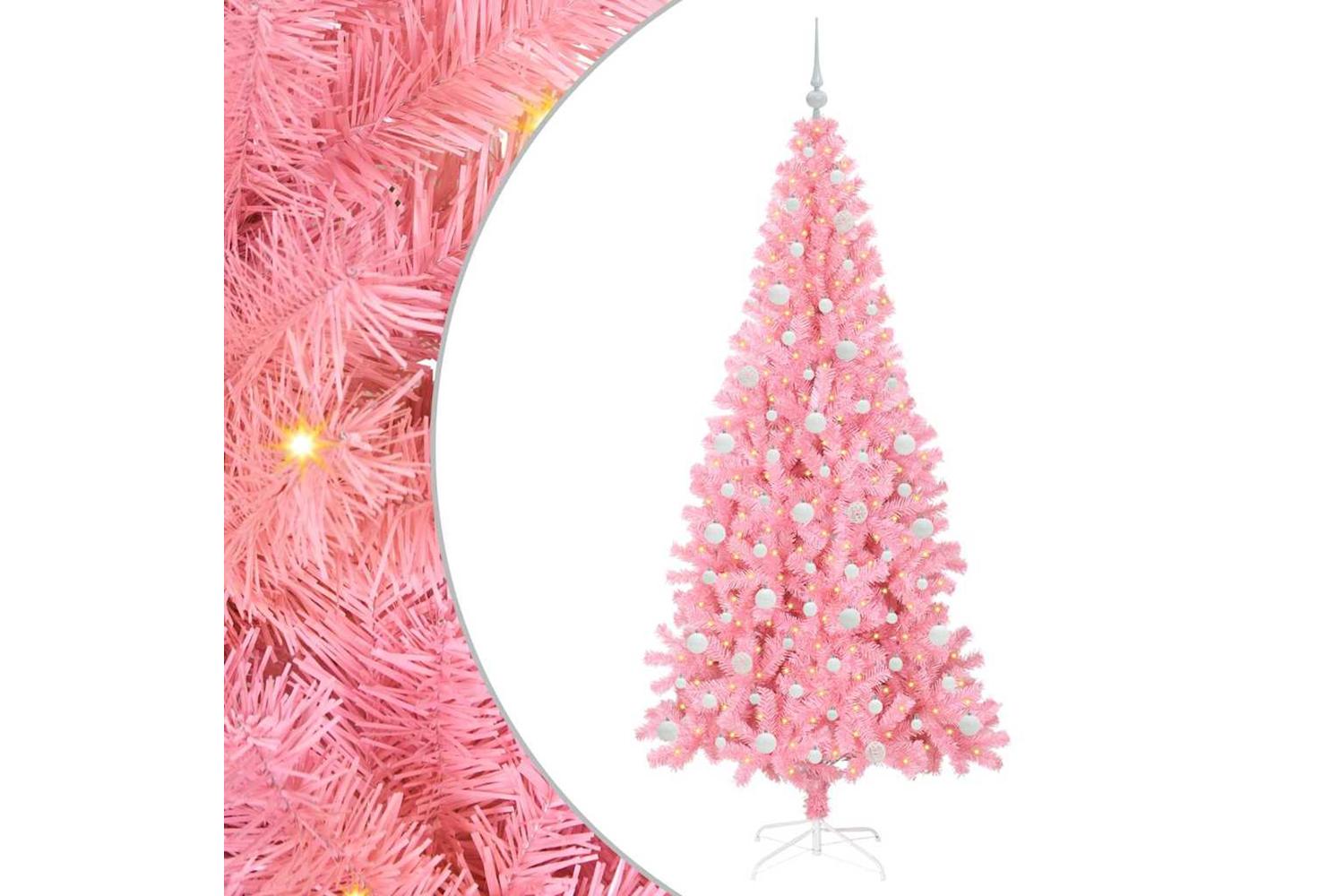 Vidaxl Christmas Tree With 300 Leds With Stand Pink 210 Cm Pvc-2