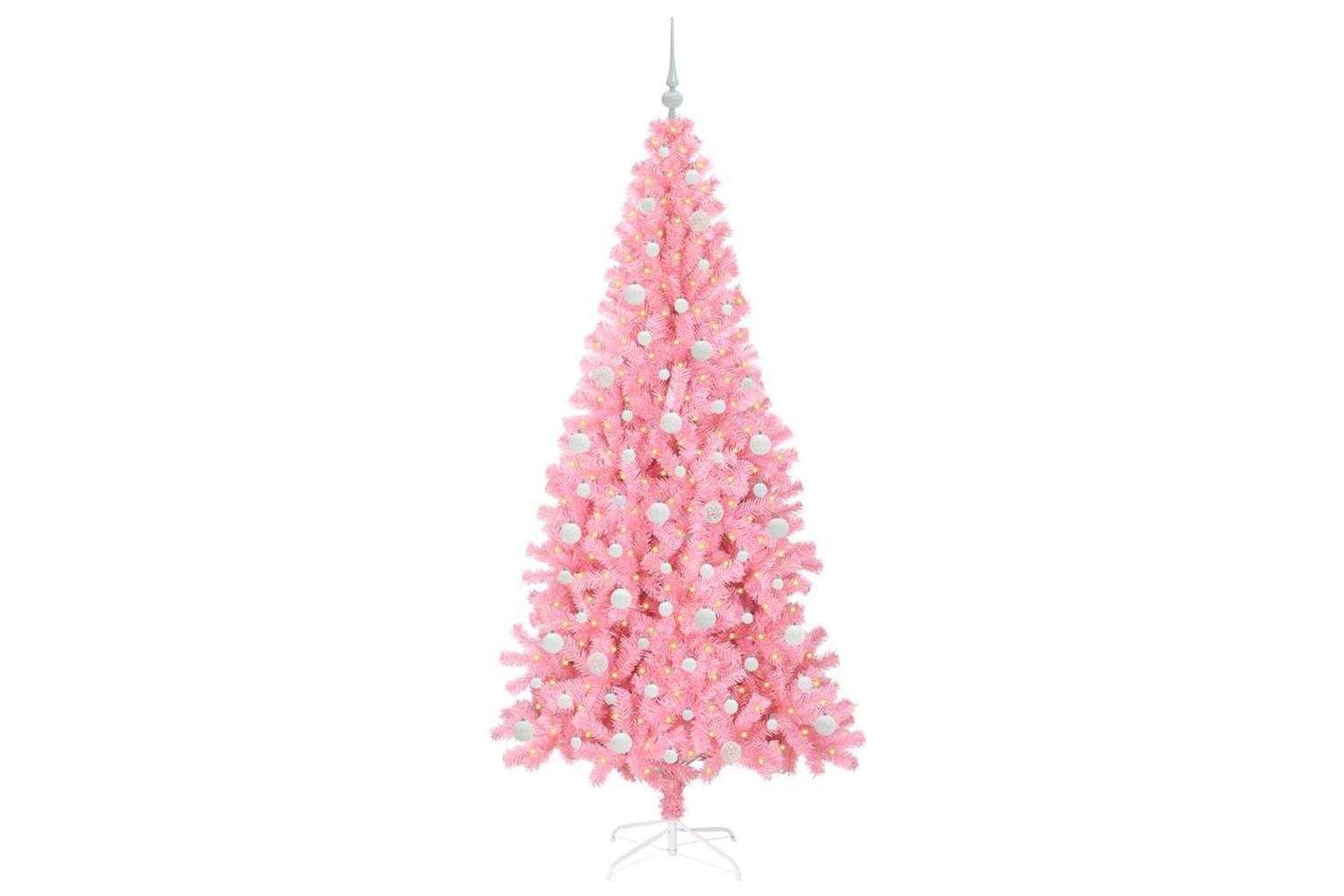 Vidaxl Christmas Tree With 300 Leds With Stand Pink 210 Cm Pvc-3