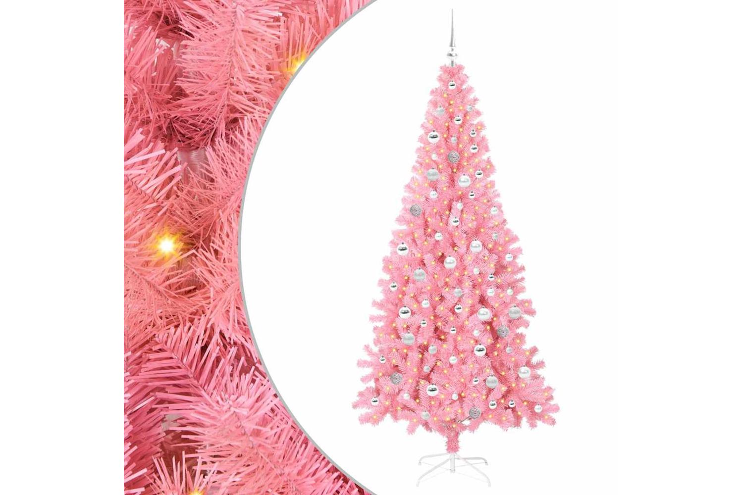 Vidaxl Christmas Tree With 300 Leds With Stand Pink 210 Cm Pvc-2