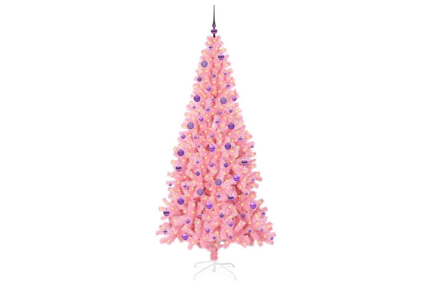 Vidaxl Christmas Tree With 300 Leds With Stand Pink 210 Cm Pvc-3