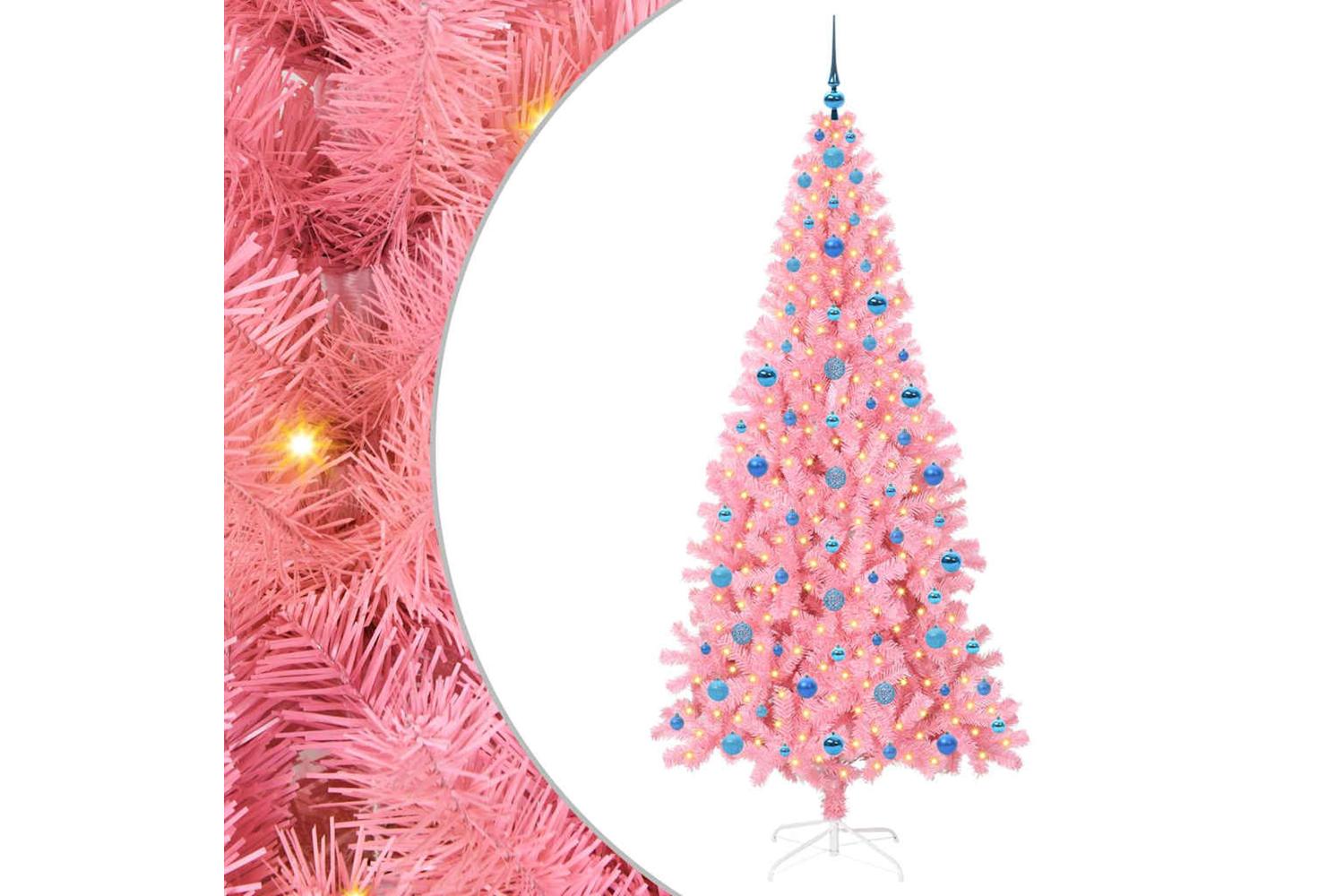 Vidaxl Christmas Tree With 300 Leds With Stand Pink 210 Cm Pvc-2