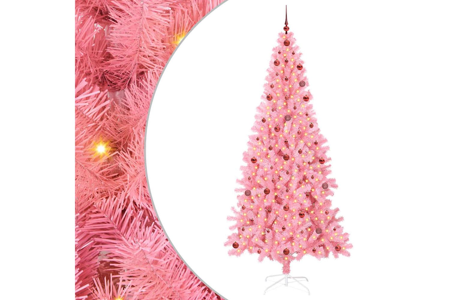 Vidaxl Christmas Tree With 300 Leds With Stand Pink 240 Cm Pvc-2