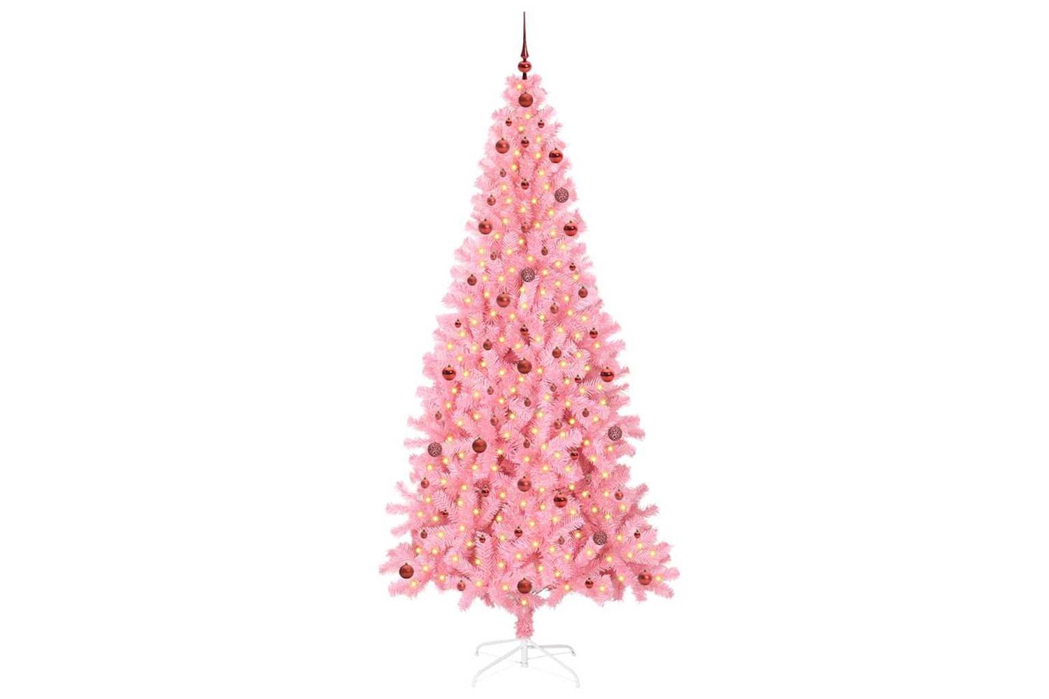 Vidaxl Christmas Tree With 300 Leds With Stand Pink 240 Cm Pvc-3