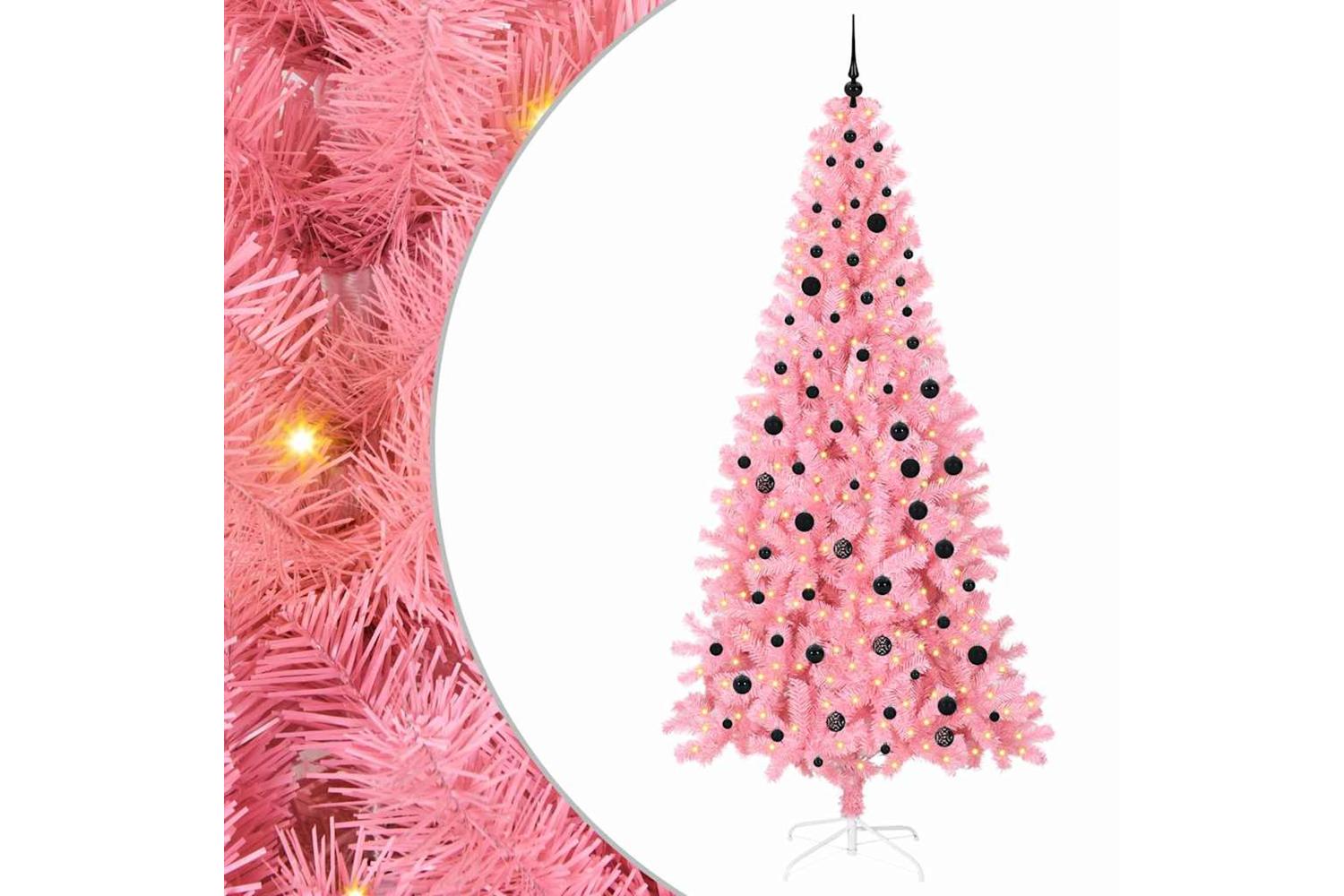 Vidaxl Christmas Tree With 300 Leds With Stand Pink 240 Cm Pvc-2