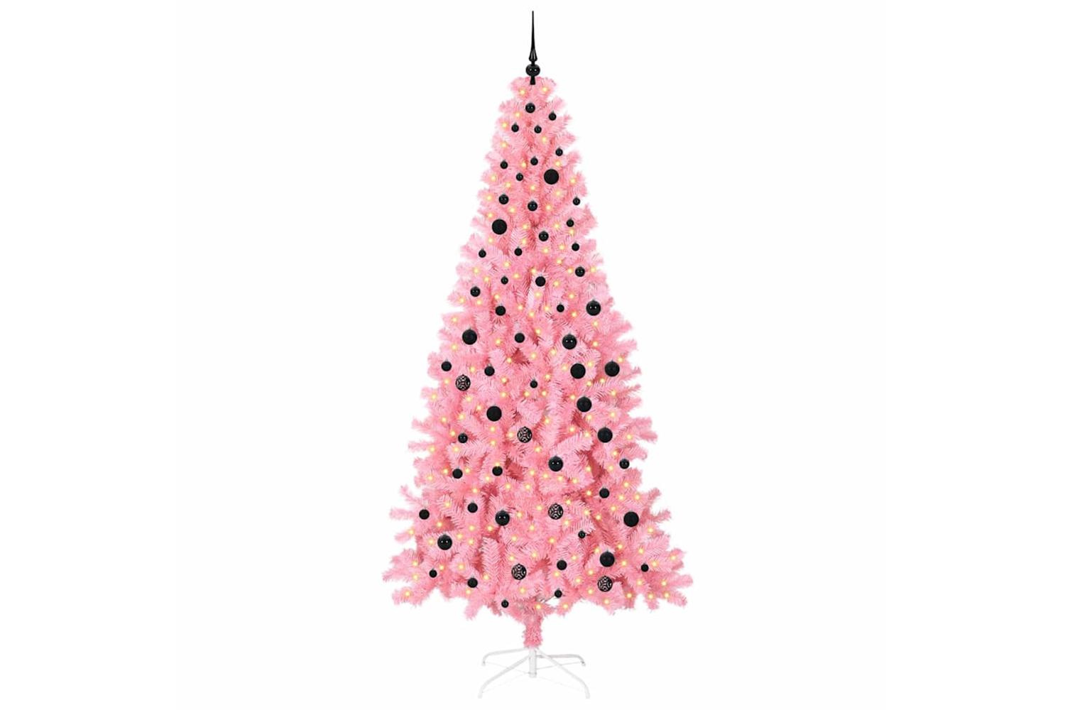 Vidaxl Christmas Tree With 300 Leds With Stand Pink 240 Cm Pvc-3