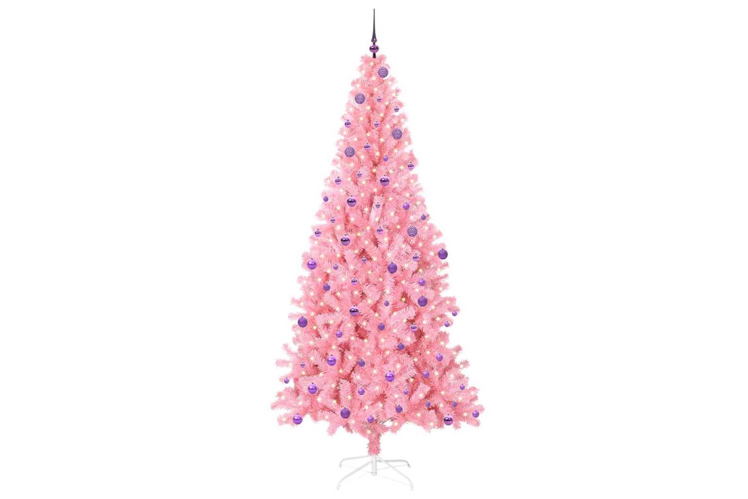 Vidaxl Christmas Tree With 300 Leds With Stand Pink 240 Cm Pvc-3