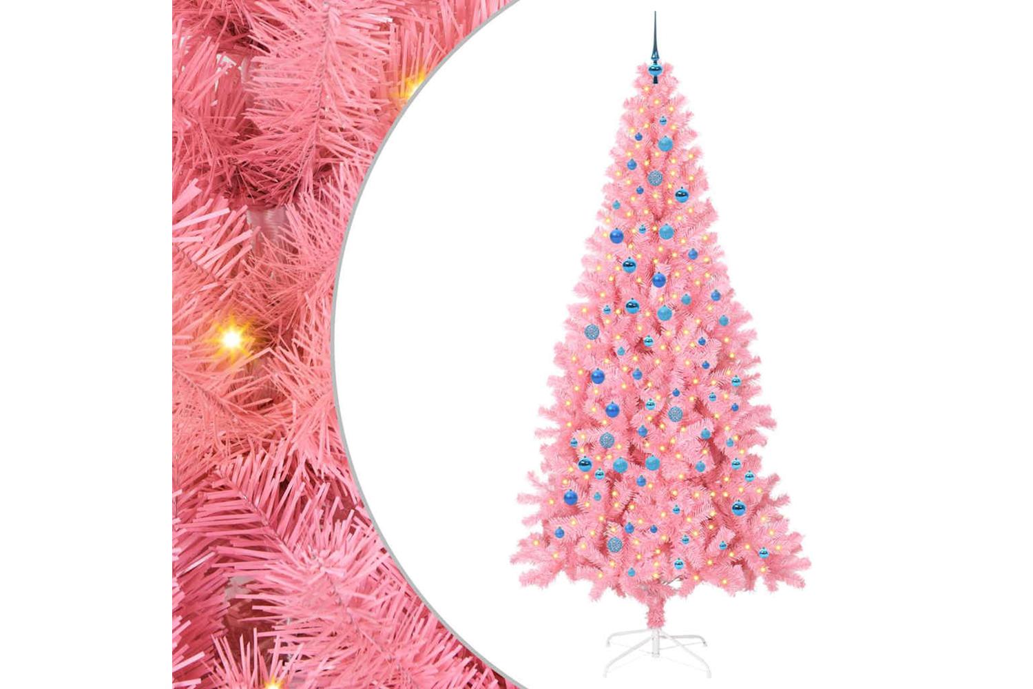Vidaxl Christmas Tree With 300 Leds With Stand Pink 240 Cm Pvc-2