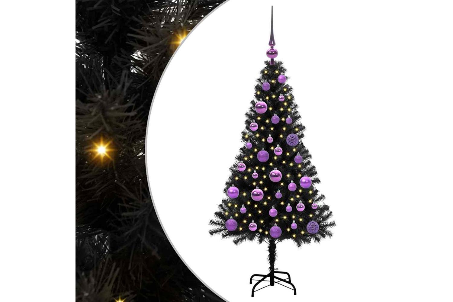 Vidaxl Christmas Tree With 150 Leds With Stand Black 120 Cm Pvc-2