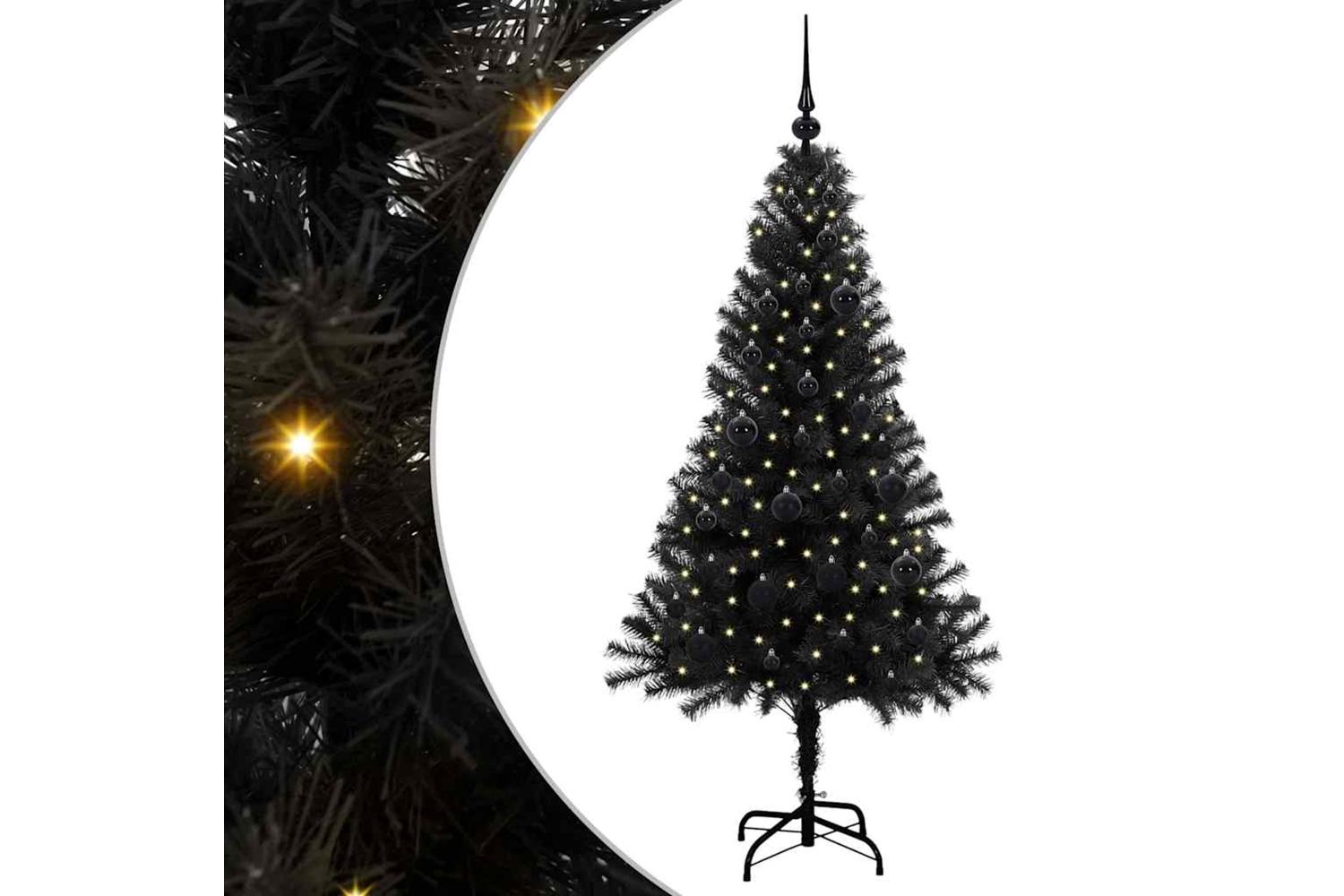 Vidaxl Christmas Tree With 150 Leds With Stand Black 150 Cm Pvc-2