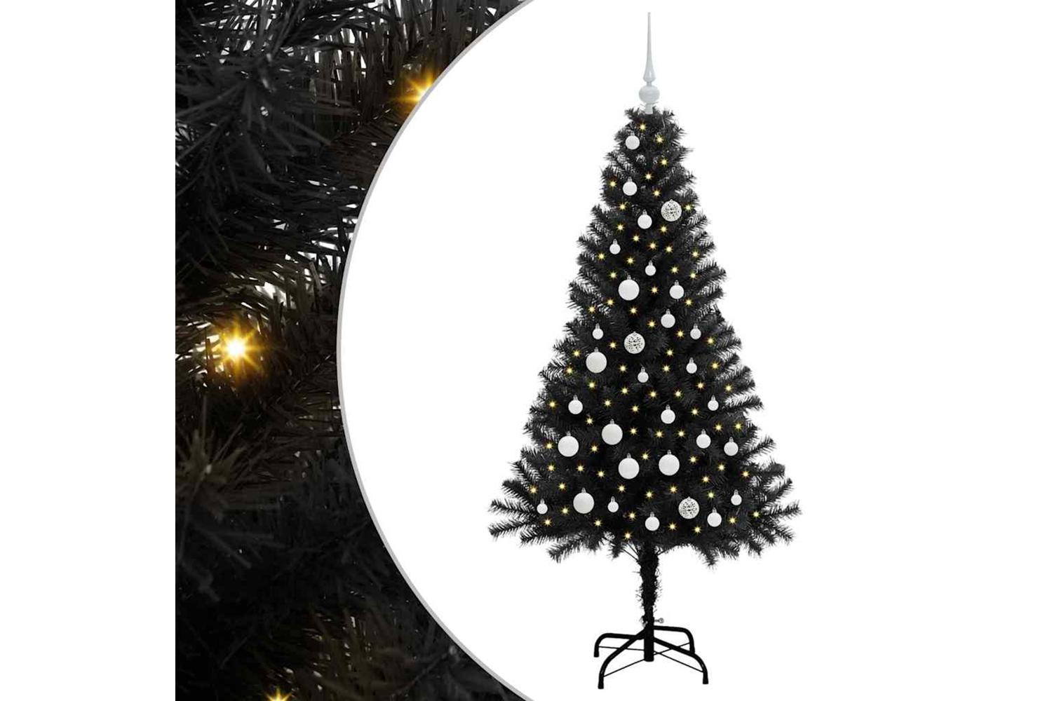 Vidaxl Christmas Tree With 150 Leds With Stand Black 150 Cm Pvc-2