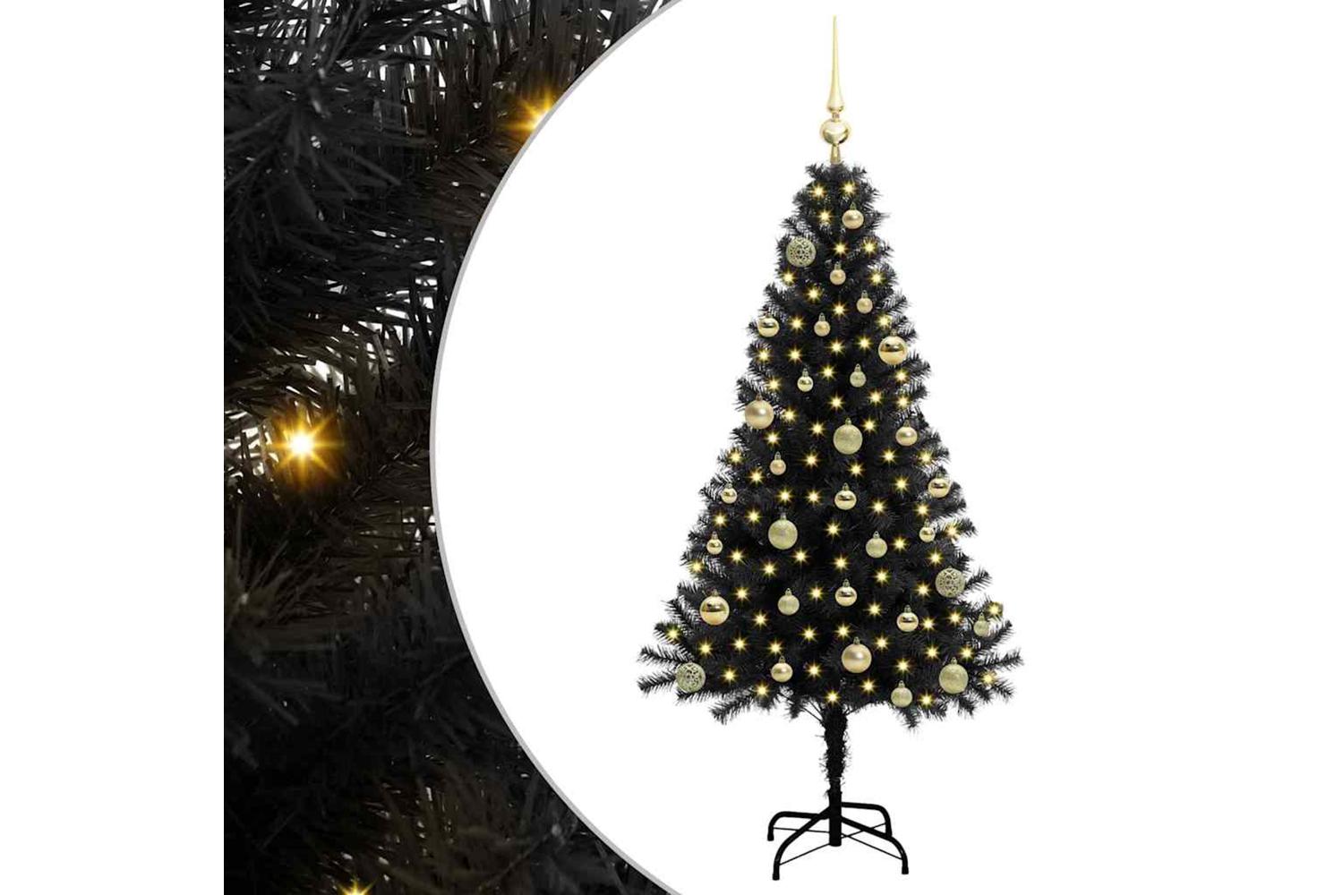 Vidaxl Christmas Tree With 150 Leds With Stand Black 150 Cm Pvc-2