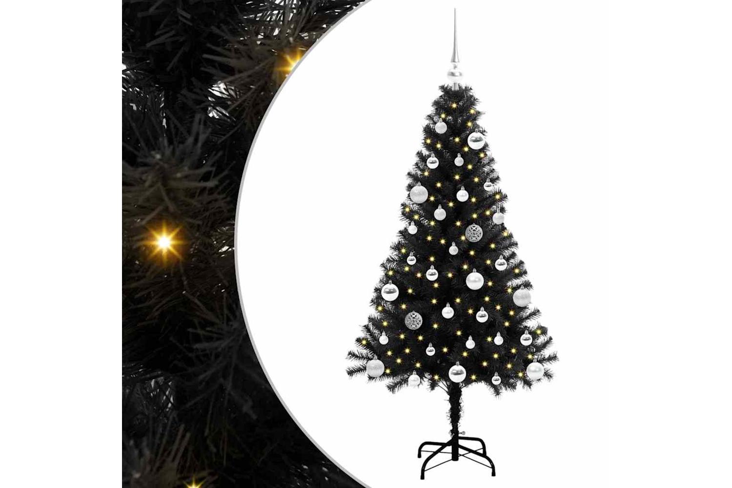 Vidaxl Christmas Tree With 150 Leds With Stand Black 150 Cm Pvc-2