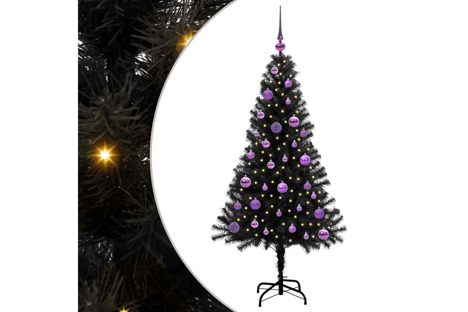 Vidaxl Christmas Tree With 150 Leds With Stand Black 150 Cm Pvc-2