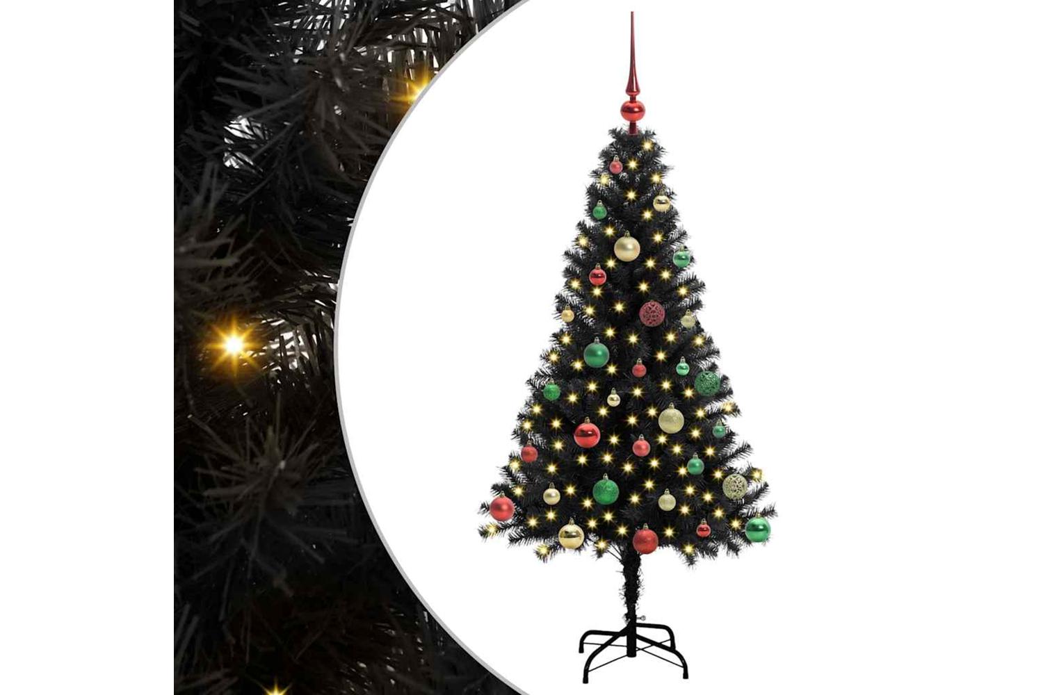 Vidaxl Christmas Tree With 150 Leds With Stand Black 150 Cm Pvc-2
