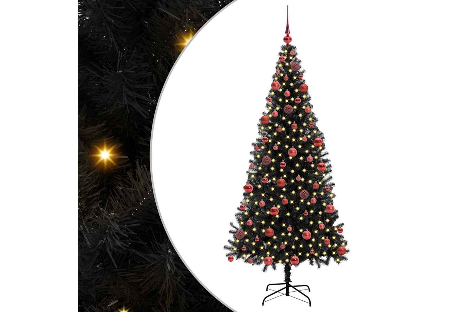 Vidaxl Christmas Tree With 300 Leds With Stand Black 180 Cm Pvc-2