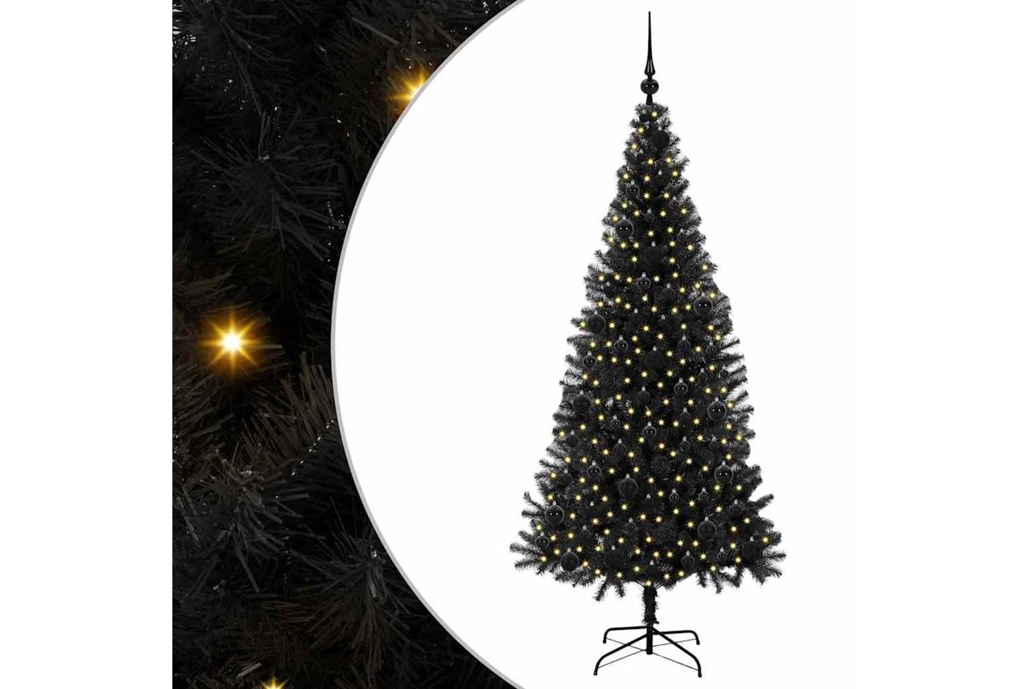 Vidaxl Christmas Tree With 300 Leds With Stand Black 180 Cm Pvc-2