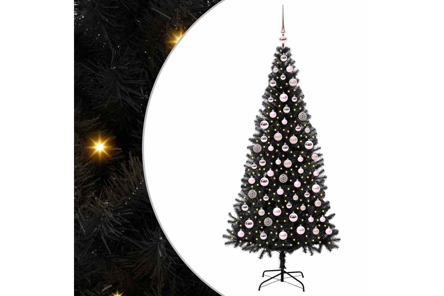Vidaxl Christmas Tree With 300 Leds With Stand Black 180 Cm Pvc-2