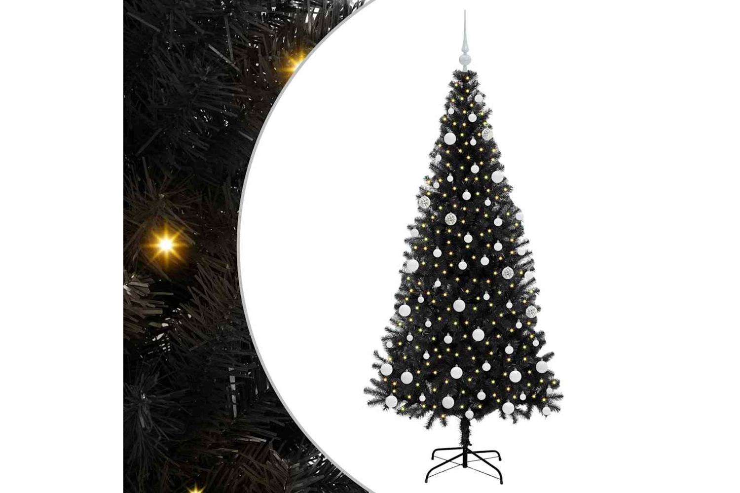 Vidaxl Christmas Tree With 300 Leds With Stand Black 180 Cm Pvc-2