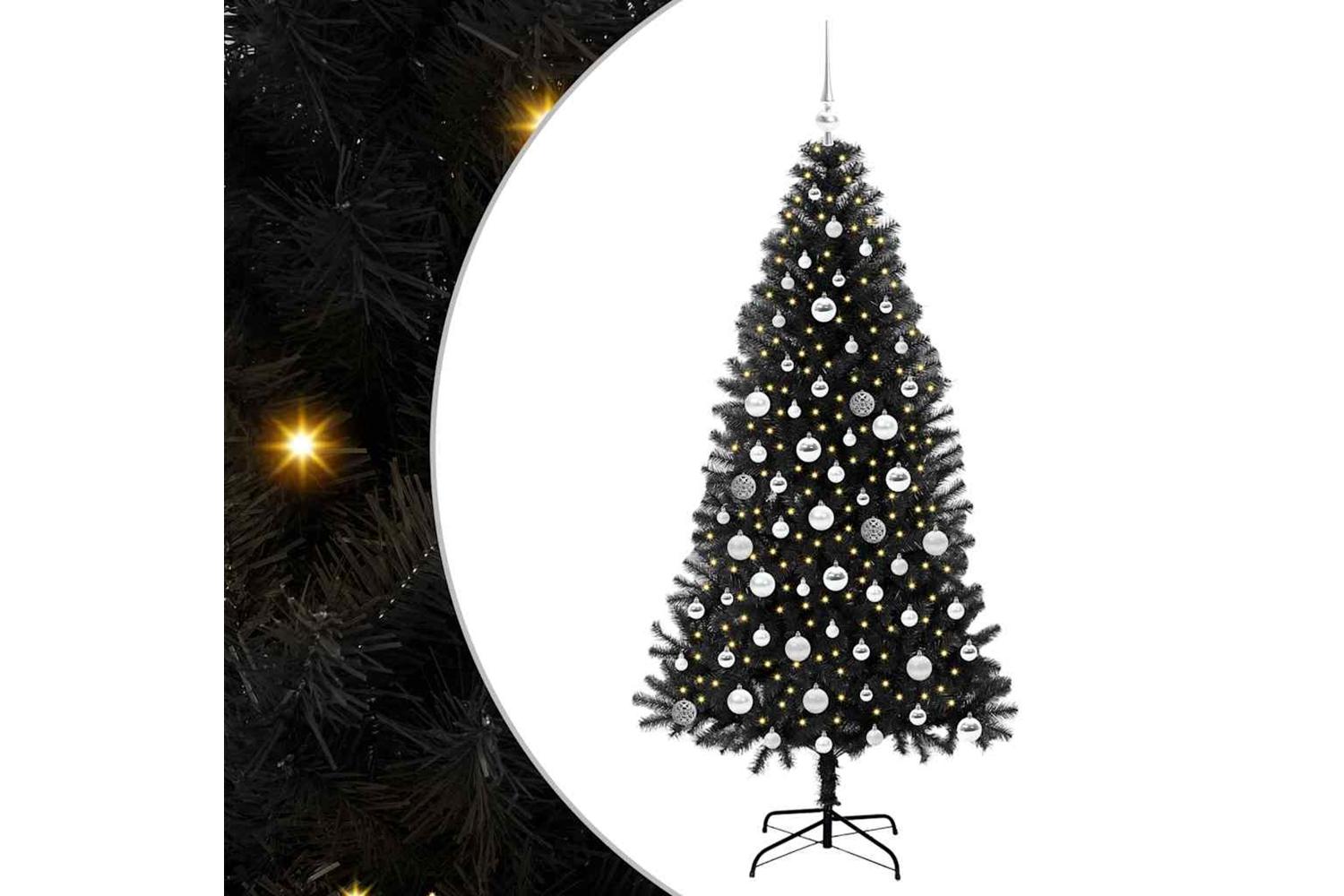 Vidaxl Christmas Tree With 300 Leds With Stand Black 180 Cm Pvc-2