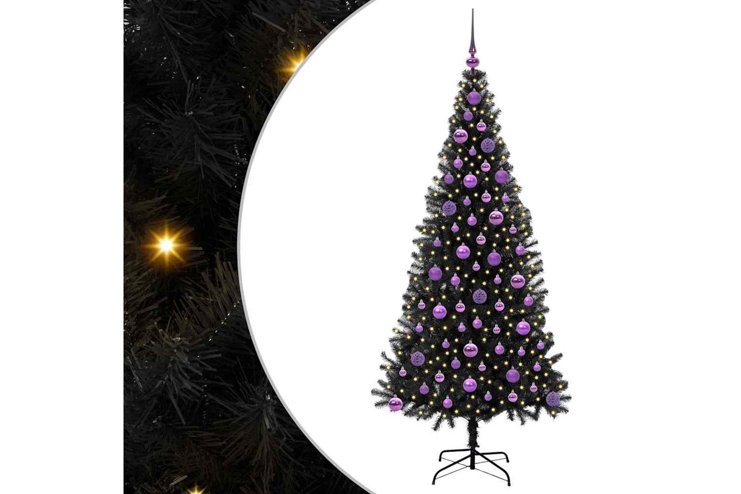 Vidaxl Christmas Tree With 300 Leds With Stand Black 180 Cm Pvc-2