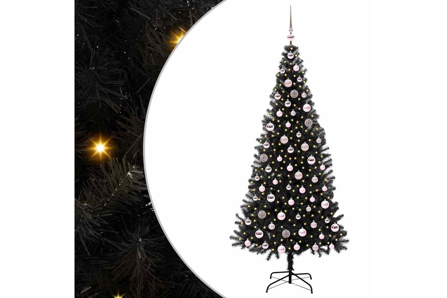 Vidaxl Christmas Tree With 300 Leds With Stand Black 210 Cm Pvc-2