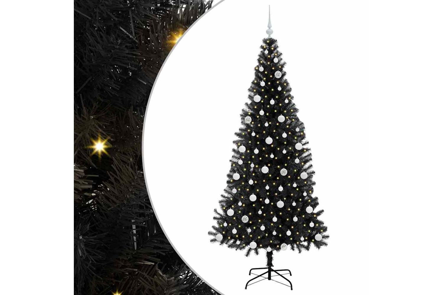 Vidaxl Christmas Tree With 300 Leds With Stand Black 210 Cm Pvc-2