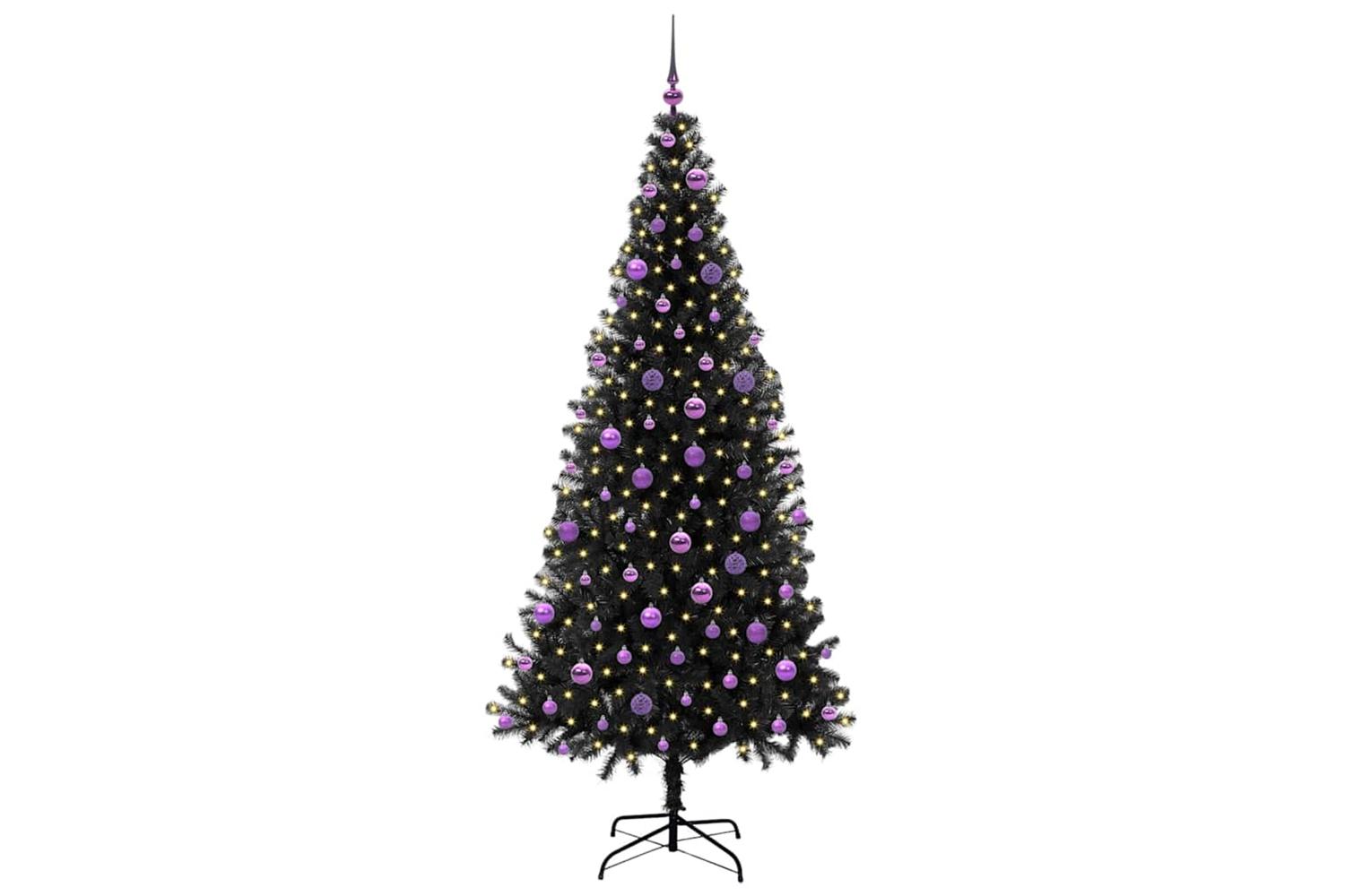 Vidaxl Christmas Tree With 300 Leds With Stand Black 210 Cm Pvc-3