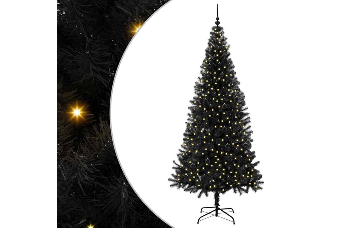 Vidaxl Christmas Tree With 300 Leds With Stand Black 240 Cm Pvc-2