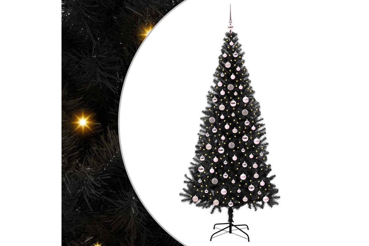 Vidaxl Christmas Tree With 300 Leds With Stand Black 240 Cm Pvc-2
