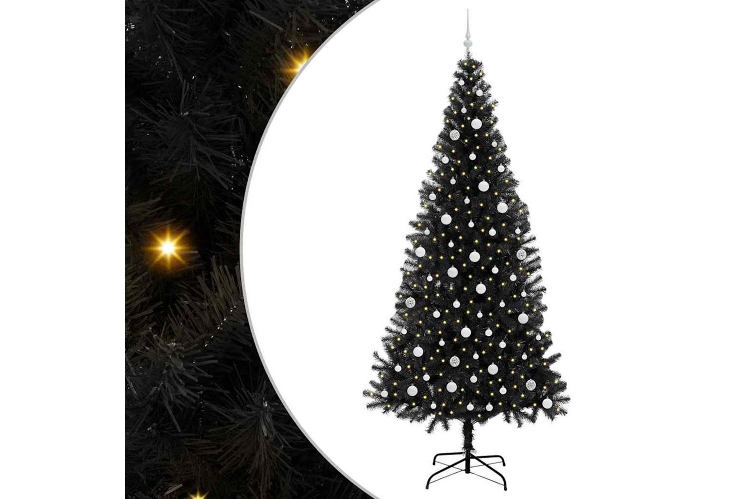 Vidaxl Christmas Tree With 300 Leds With Stand Black 240 Cm Pvc-2
