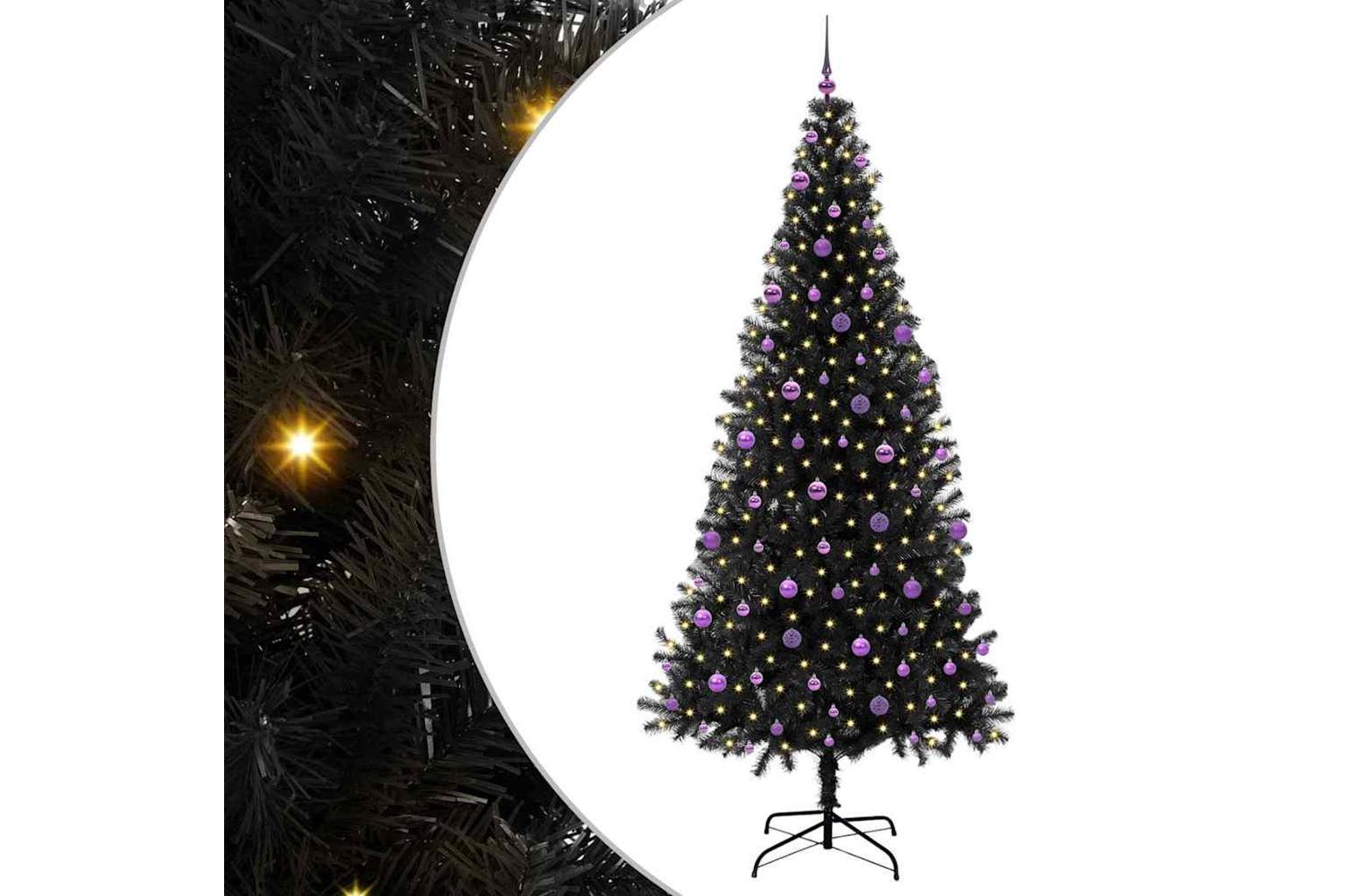 Vidaxl Christmas Tree With 300 Leds With Stand Black 240 Cm Pvc-2