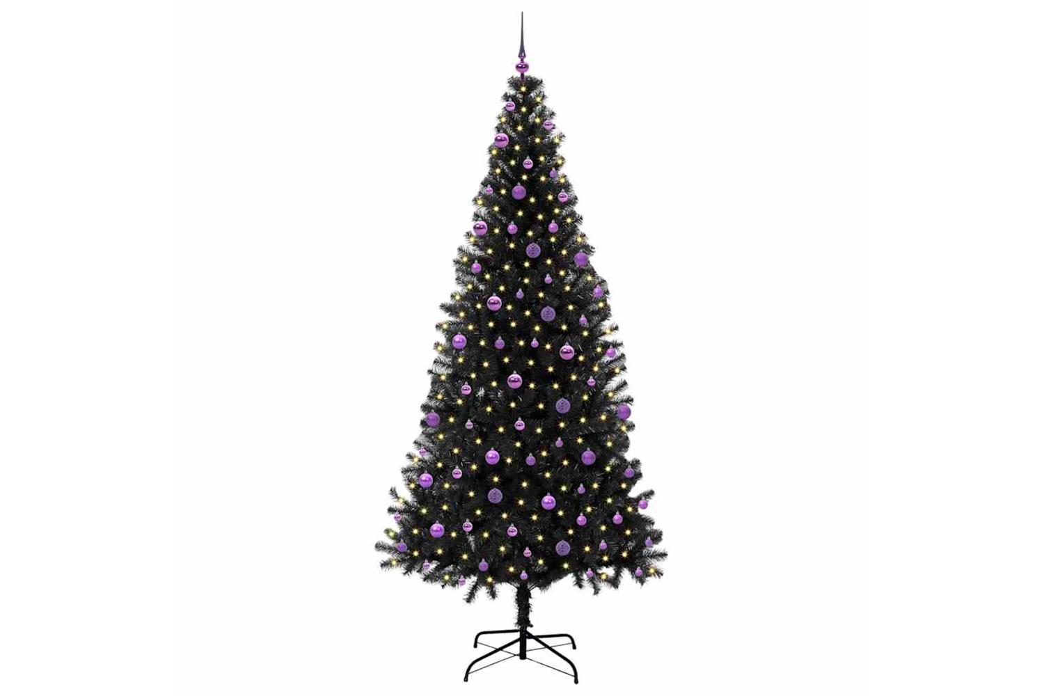 Vidaxl Christmas Tree With 300 Leds With Stand Black 240 Cm Pvc-3